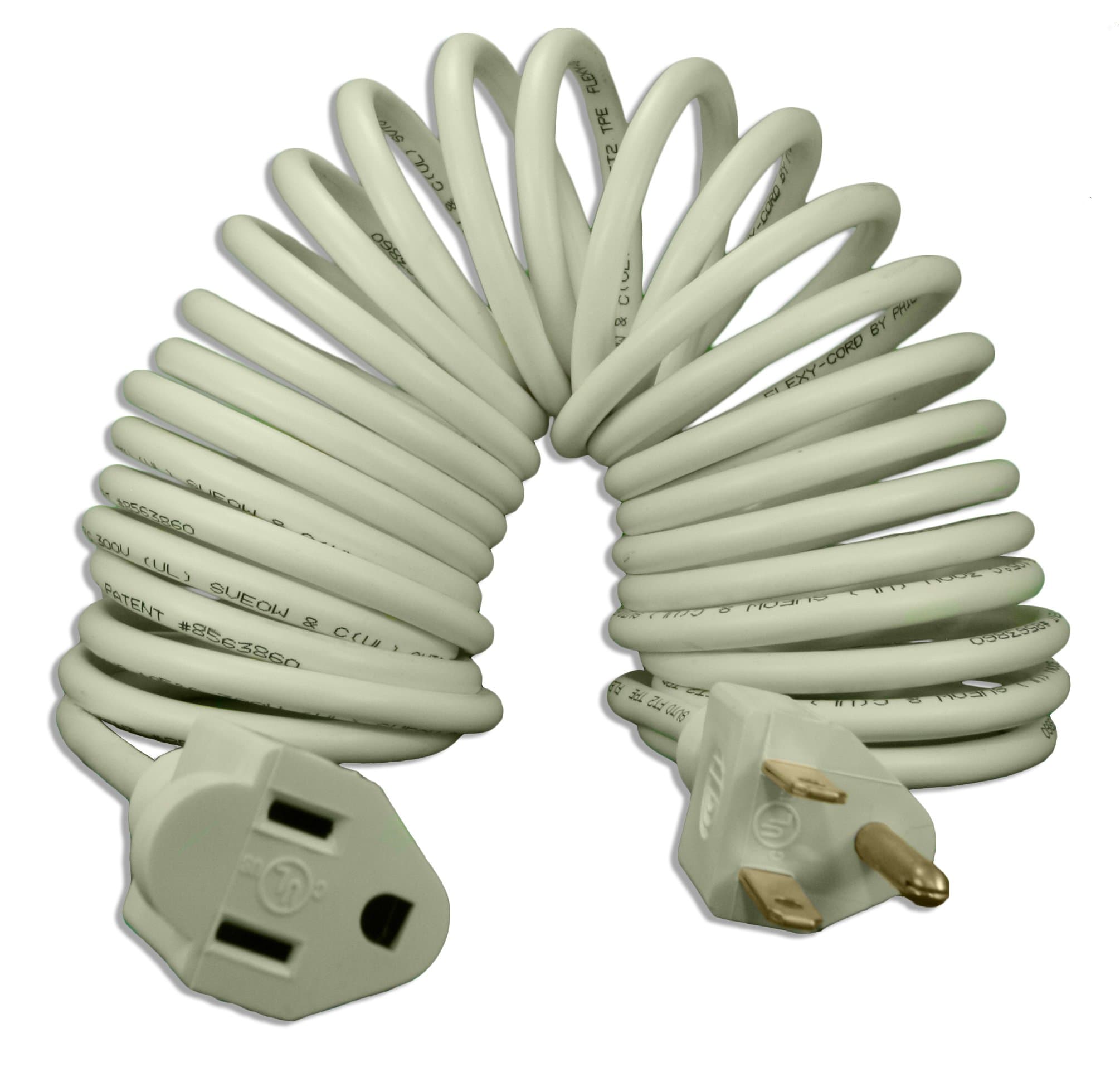 Flexy Coiled Extension Cord 18 Gauge 10 Amps - Extends From 7 In. To 15 Ft.