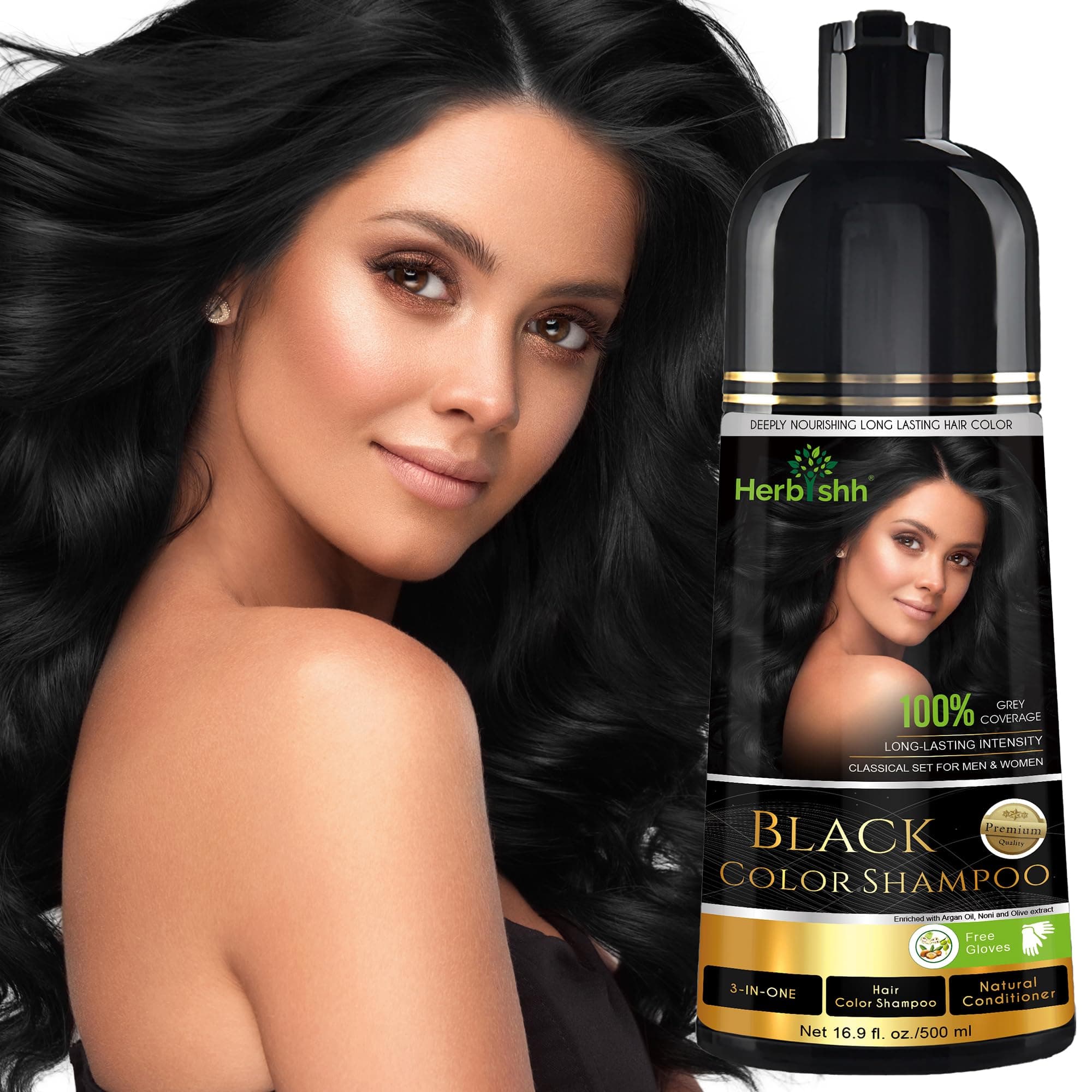 Hair Color Shampoo For Gray Hair – Magic Hair Dye Shampoo – Colors Hair In Minutes–Long Lasting–500 Ml–3-In-1 Hair Color–Ammonia-Free | Herbishh (Black)