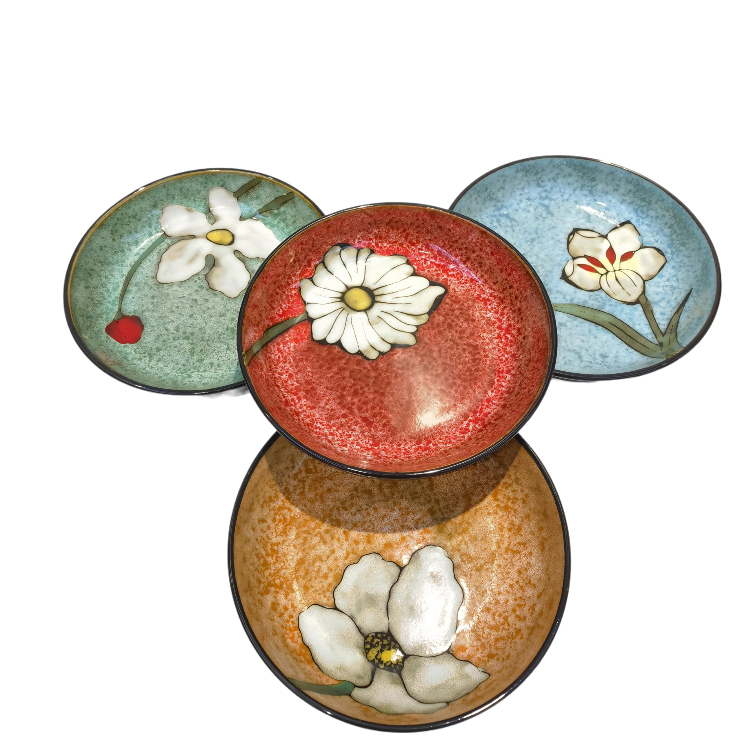 Ceramic Deep Plates For Kitchen, 8.5 in - Plates Set of 4 - For Steak,Salad, Pasta,Appetizer, Serving etc - Dishwasher, Microwave, and Oven Safe - For Breakfast, Lunch and Dinner (Red+Blue+Pink+Green)