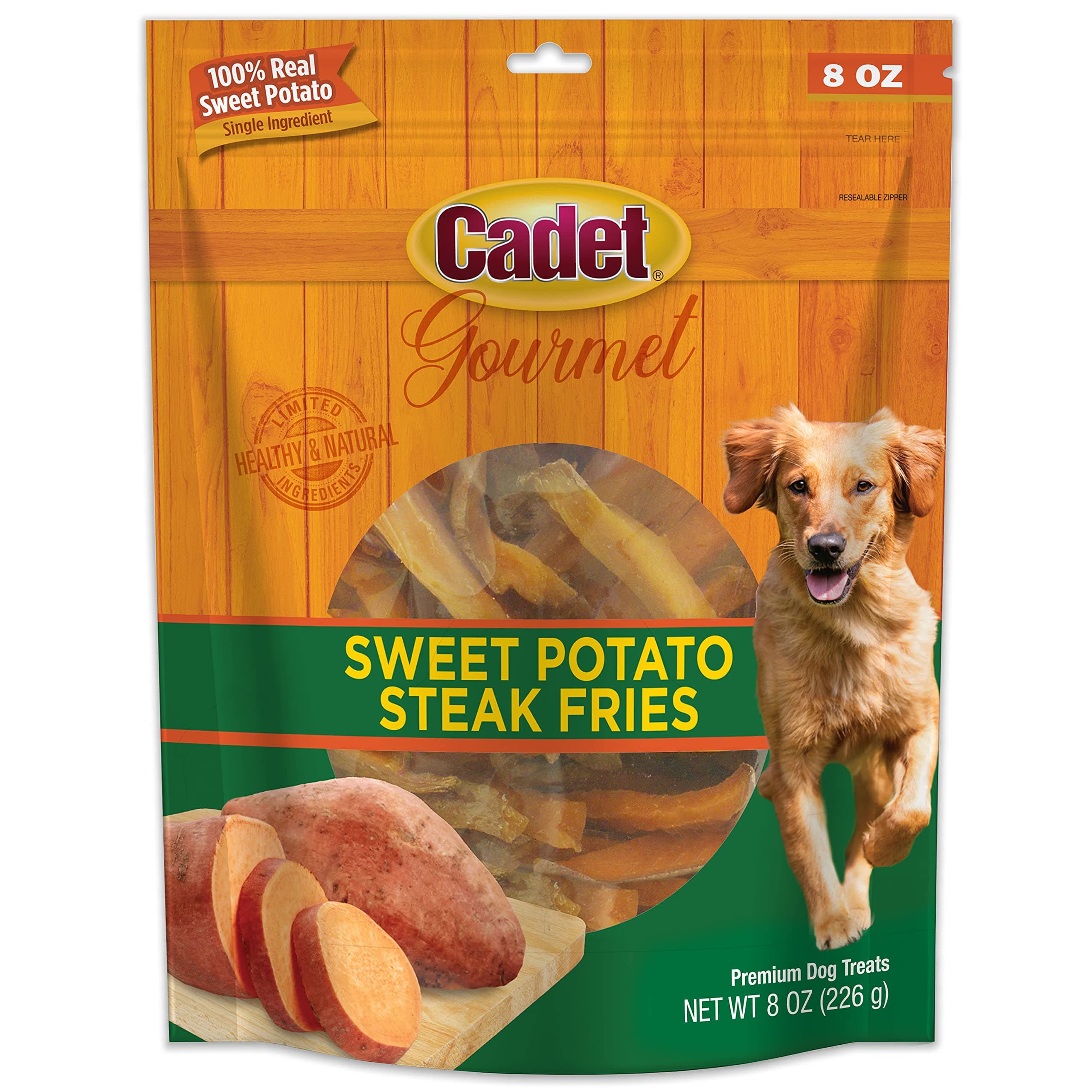 CadetGourmet Sweet Potato Fries Dog Treats - Healthy & Natural Sweet Potato Dog Training Treats for Small & Large Dogs - Inspected & Tested in USA (8 oz.)