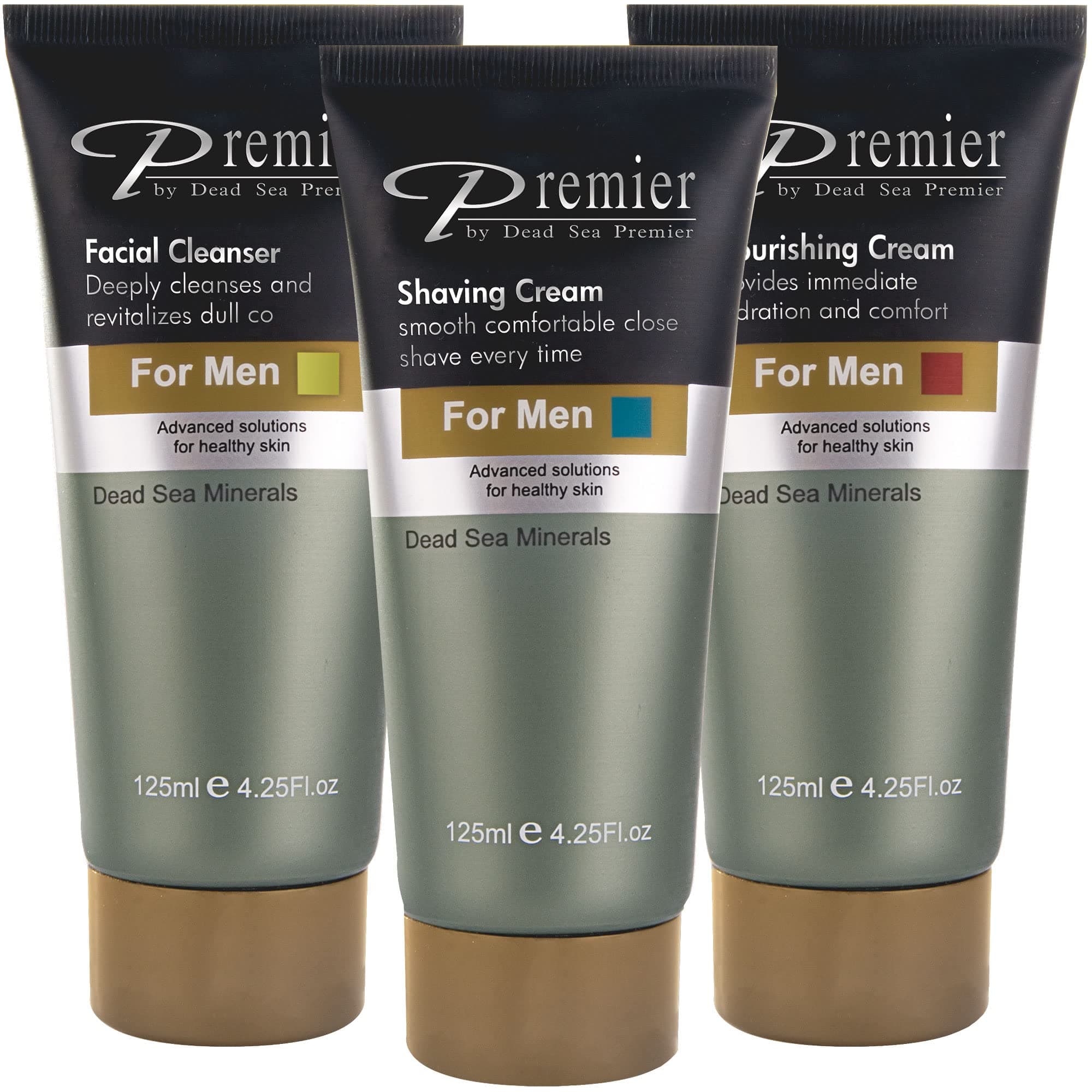 Dead Sea Men's Skincare Gift Set, 3-Pack: Nourishing Cream, Shaving Cream, Facial Cleanser for Men, Sensitive Skin, Anti-Wrinkle, Daily Use