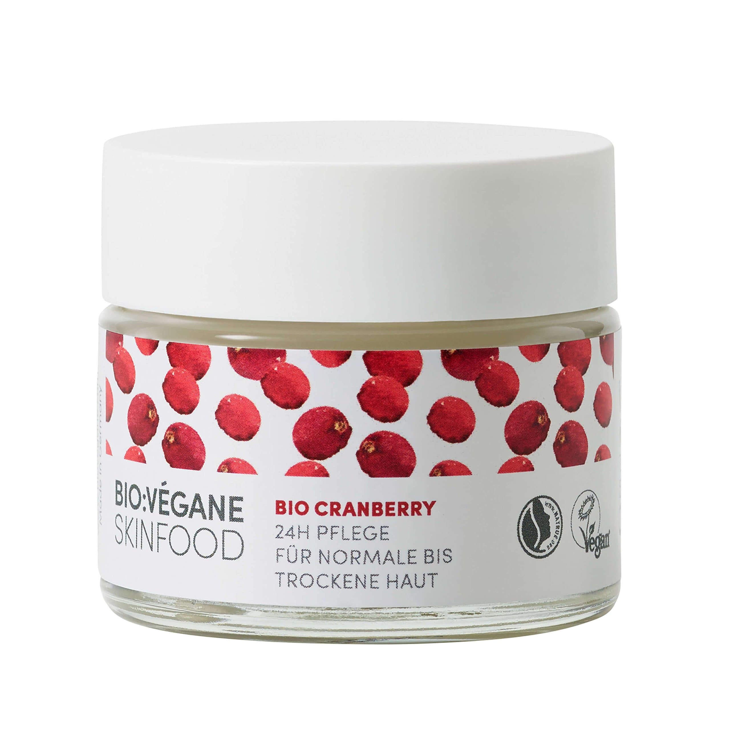 BIO:VÉGANE SKINFOOD Organic Cranberry 24h Care for Normal to Dry Skin, Vegan, NATRUE-Certified, Lasting Care for Low-Moisture Skin, Pack of 1 (1 x 50 ml)
