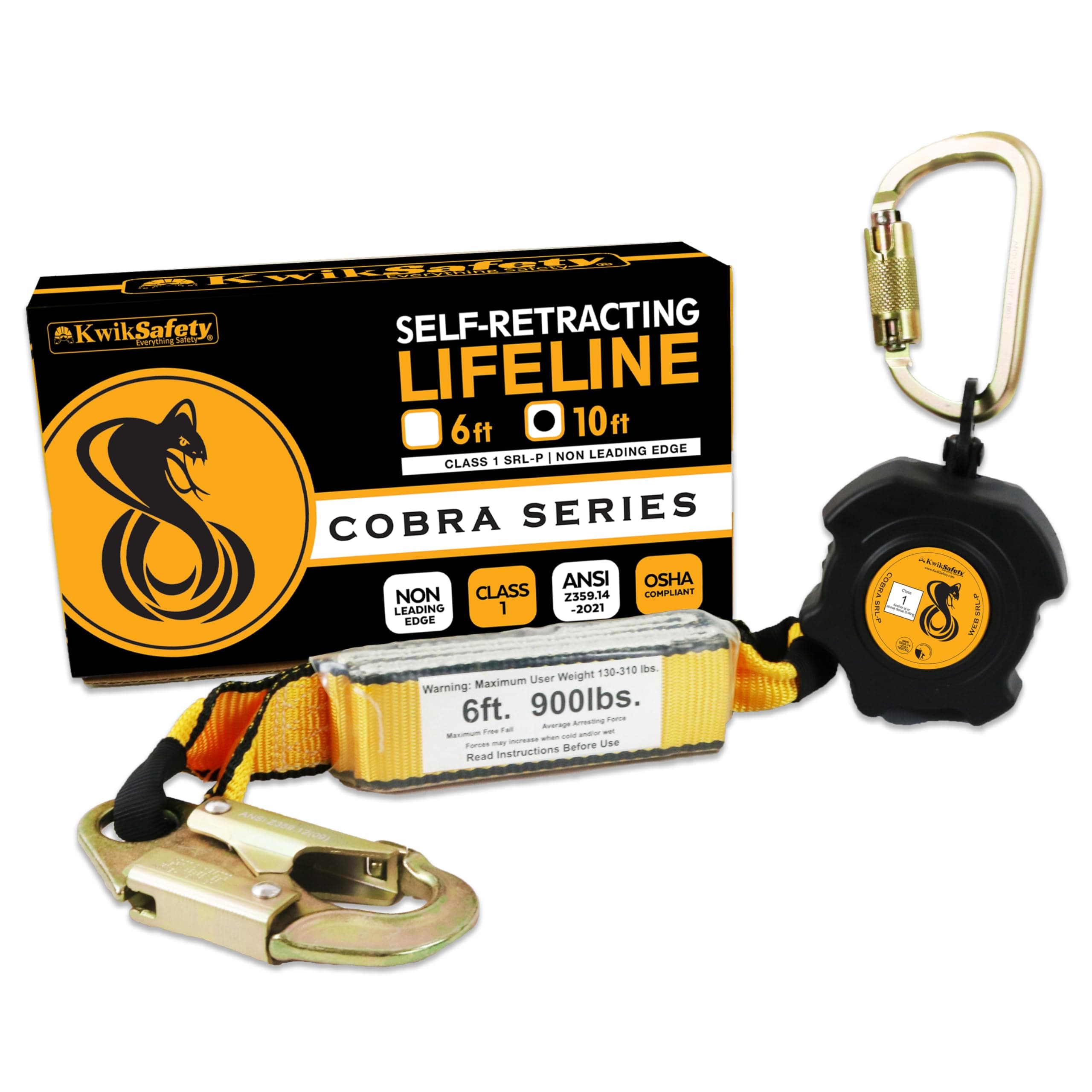KwikSafety - 10' Cobra Web Self-Retracting Lifeline [NO Tangle Web] Class 1 Retractable Safety Lanyard SRL ANSI OSHA Fall Gear