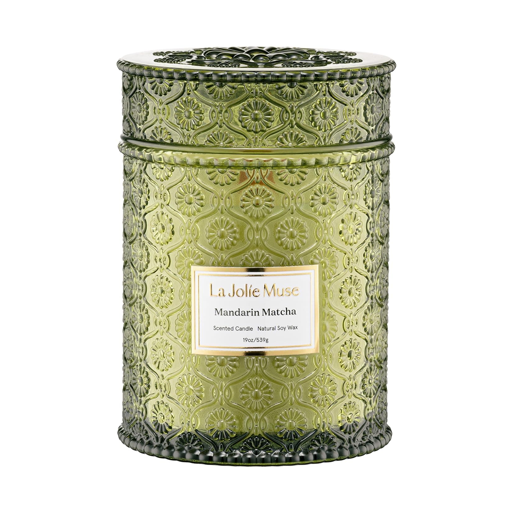 LA JOLIE MUSE Mandarin Matcha Candle - Bergamot, Matcha, Cedarwood | 19 oz Large Wooden Wick Candles | Natural Soy Wax | 90 Hours Clean Burn | Fresh Citrus Candle | Gift-Ready for Hosts