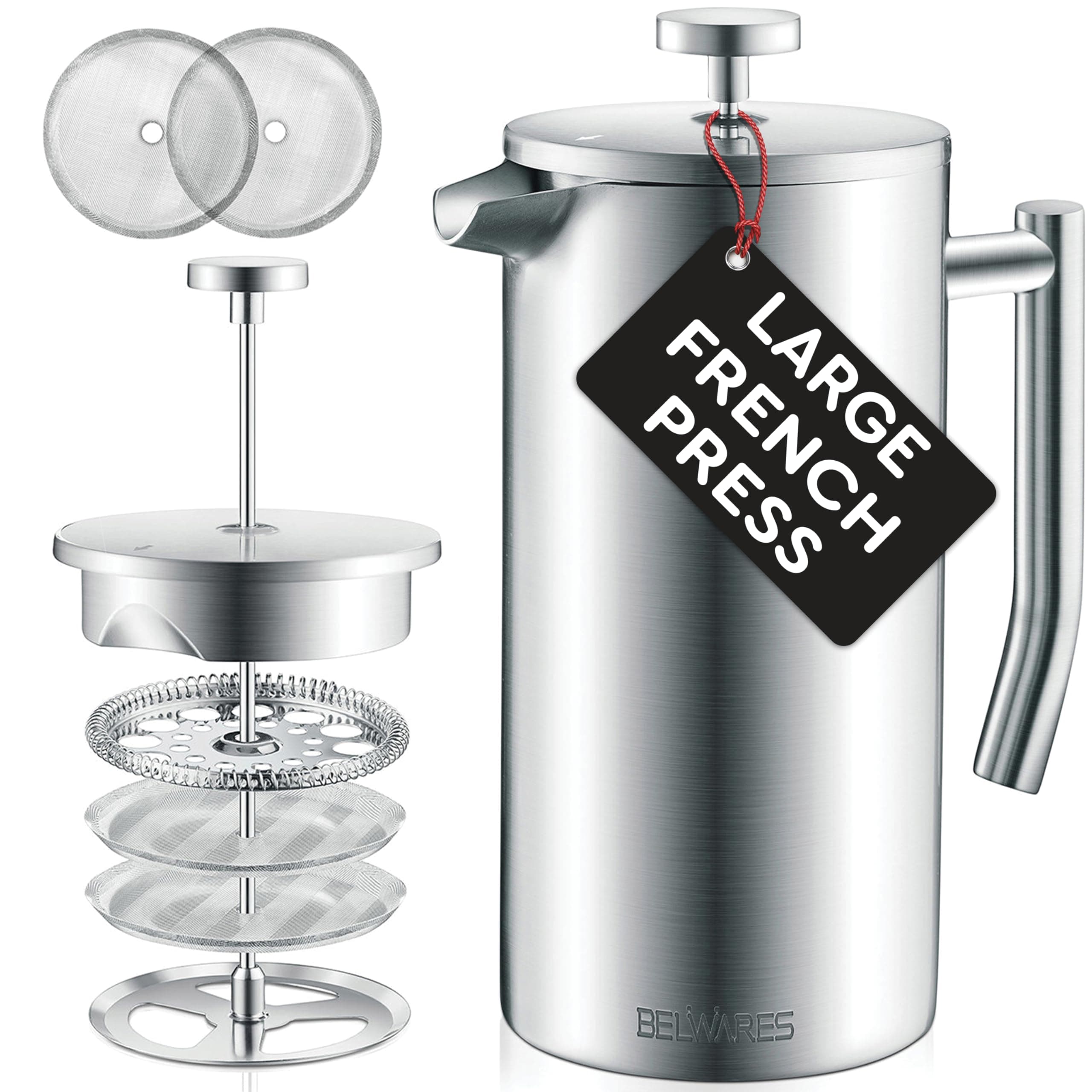 Large French Press Coffee Maker - 50oz Coffee Press, French Press Stainless Steel - Insulated French Coffee Press, Metal French Press Large - 1.5L