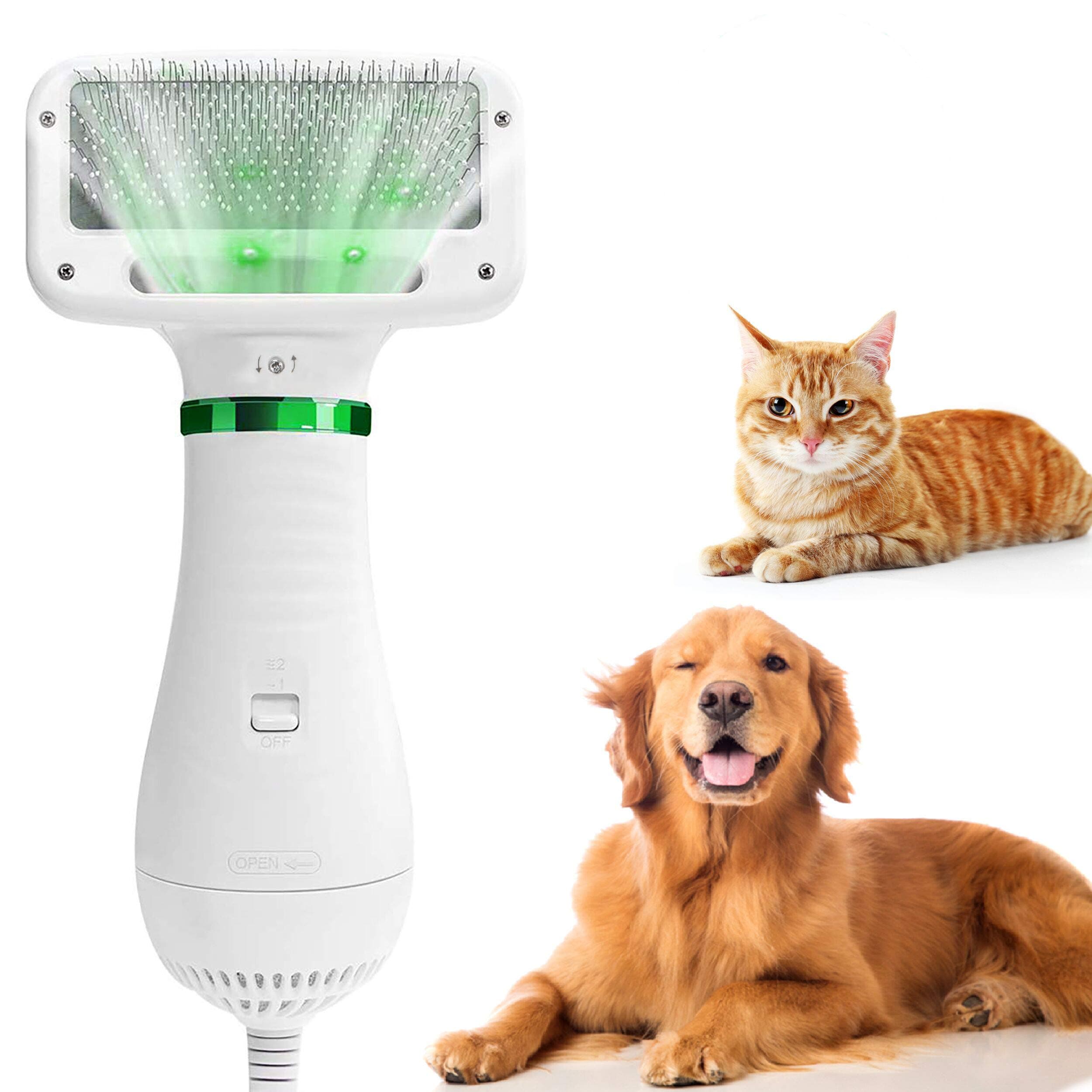 Dog Hair Dryer, Pet Grooming Hair Blower with Slicker Brush, Adjustable Temperature 2 Settings & Low Noise, 2 in 1 Portable Home Pet Care & Hair Styling Grooming for Medium Small Large Dogs Cat