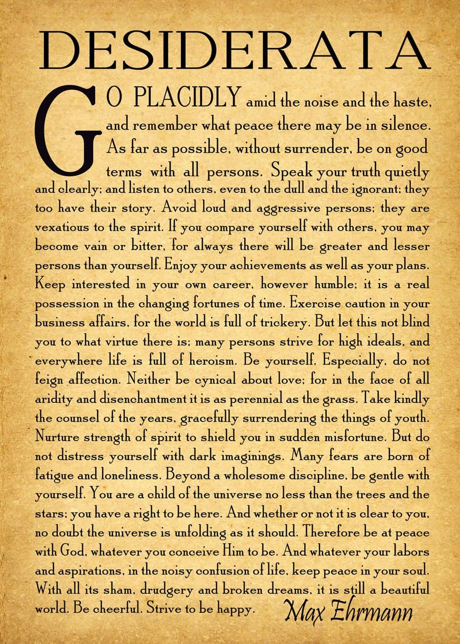 Wallbuddy Desiderata Poem Desiderata Print Desiderata Poster Poetry Wall Art Graduation Gift Graduation Poem Student Poem Gift by Max Erhmann 1927 (5 x7, Vintage)