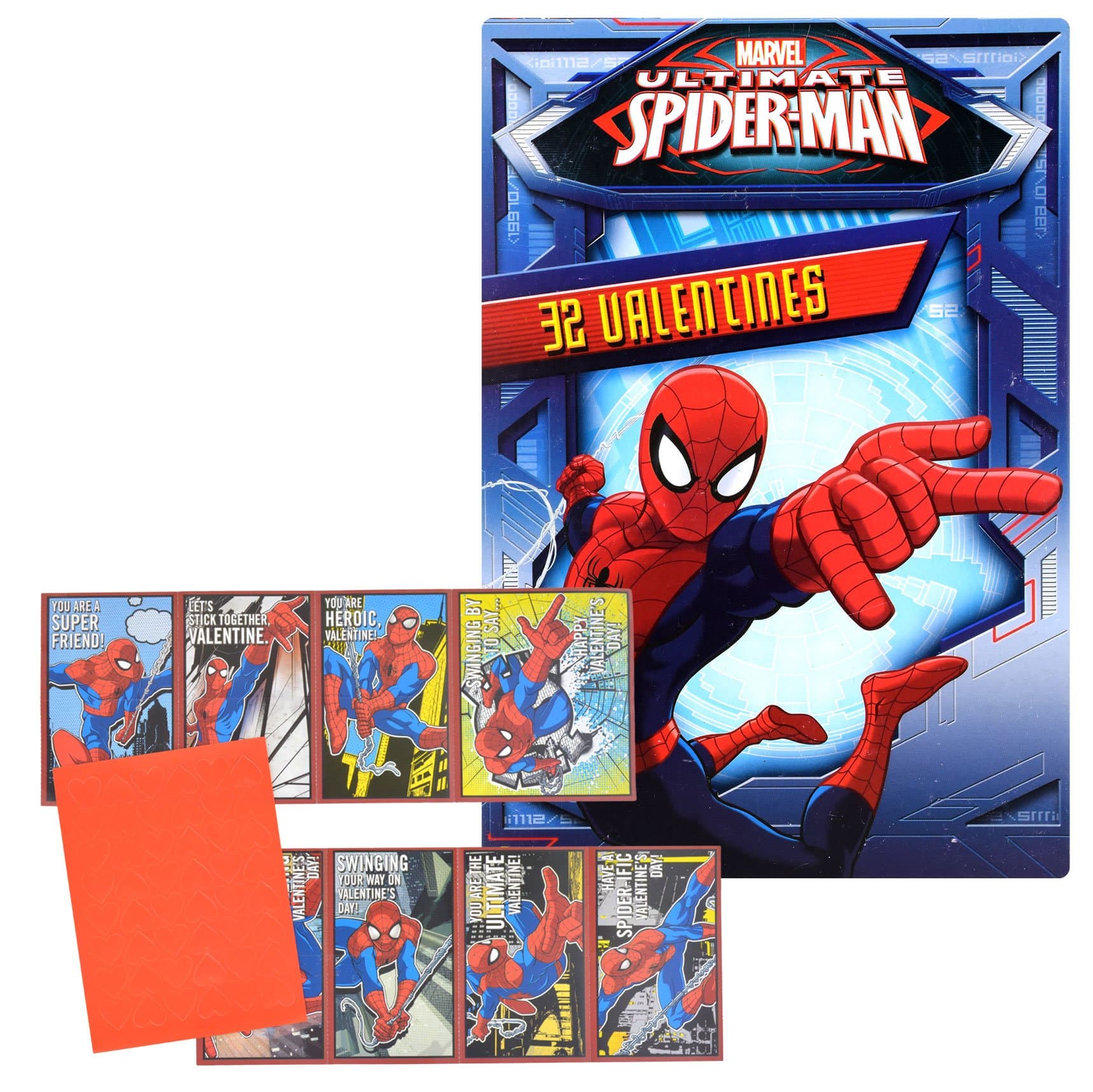 Valentines Day Classroom Exchange Gift | Marvel Ultimate Spiderman Comic Book Valentine Cards | 32 Valentines Teachers Card Included | 8 Fun Design Kids DIY DayCare Homeschooling Sunday School