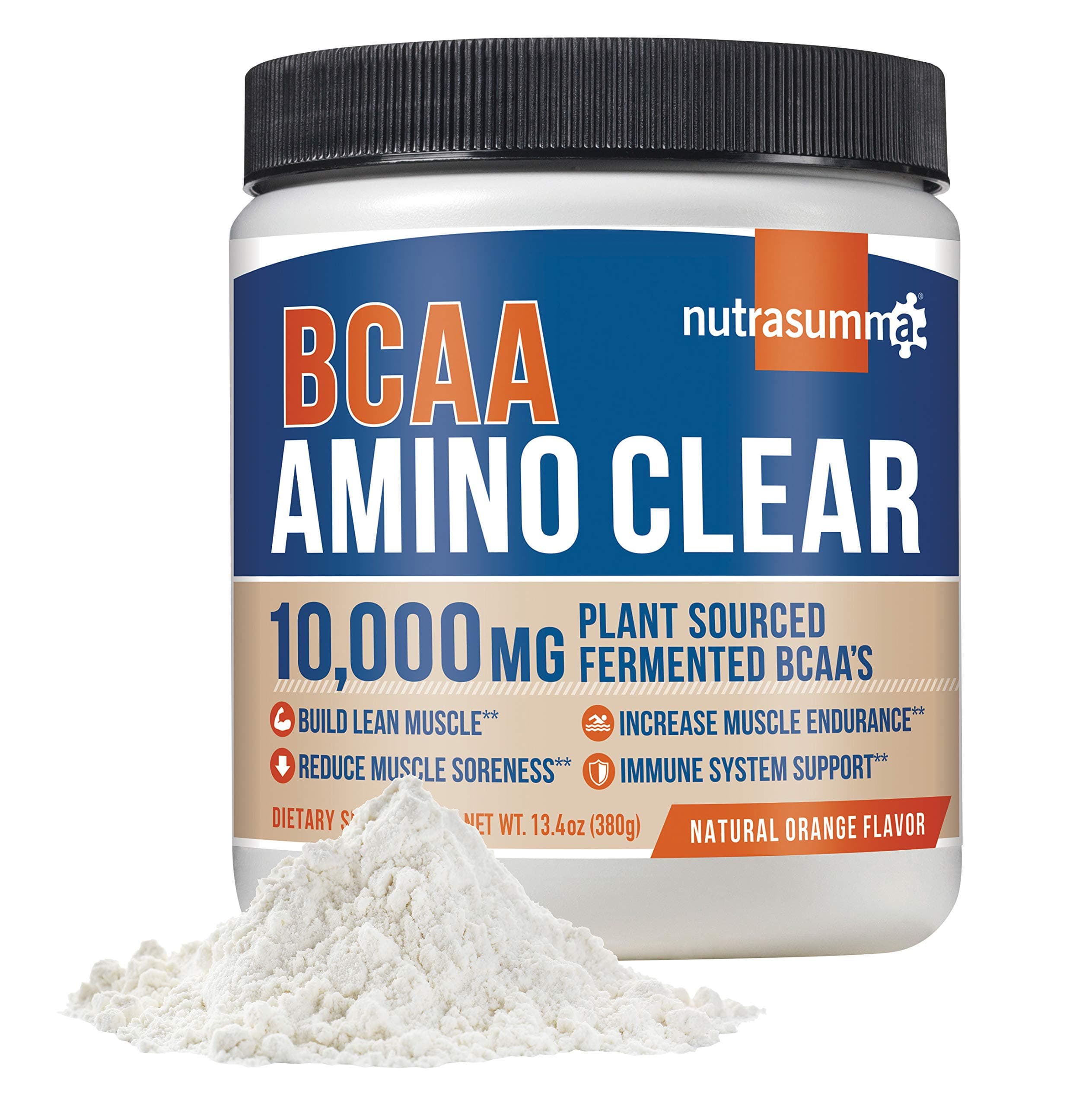 Nutrasumma BCAA Amino Clear, Natural Orange, 380g - Vegan Fermented BCAA's, Glutamine, Arginine, Maca, Suma - Energy, Recovery