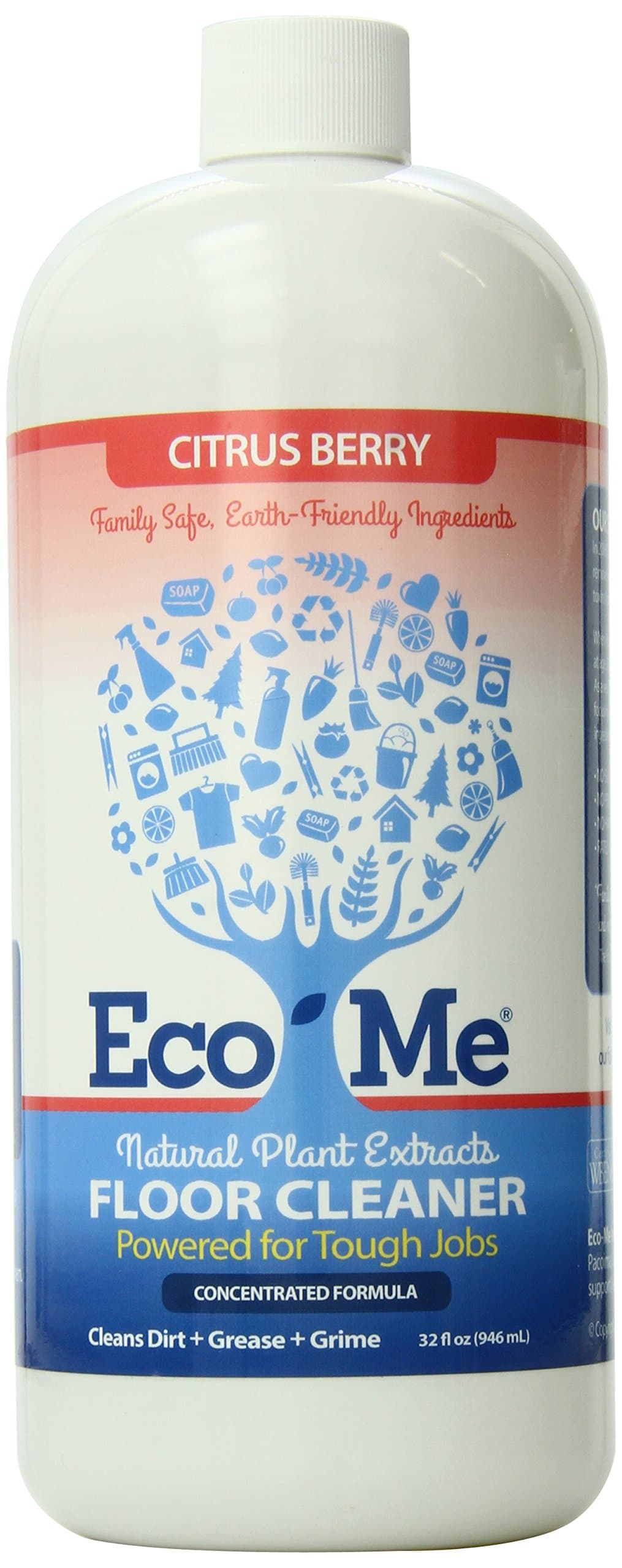 Eco-me Natural, Plant-Based Concentrated Multi-Surface and Floor Cleaner, Clear, 32 Fl.Oz, Citrus Berry