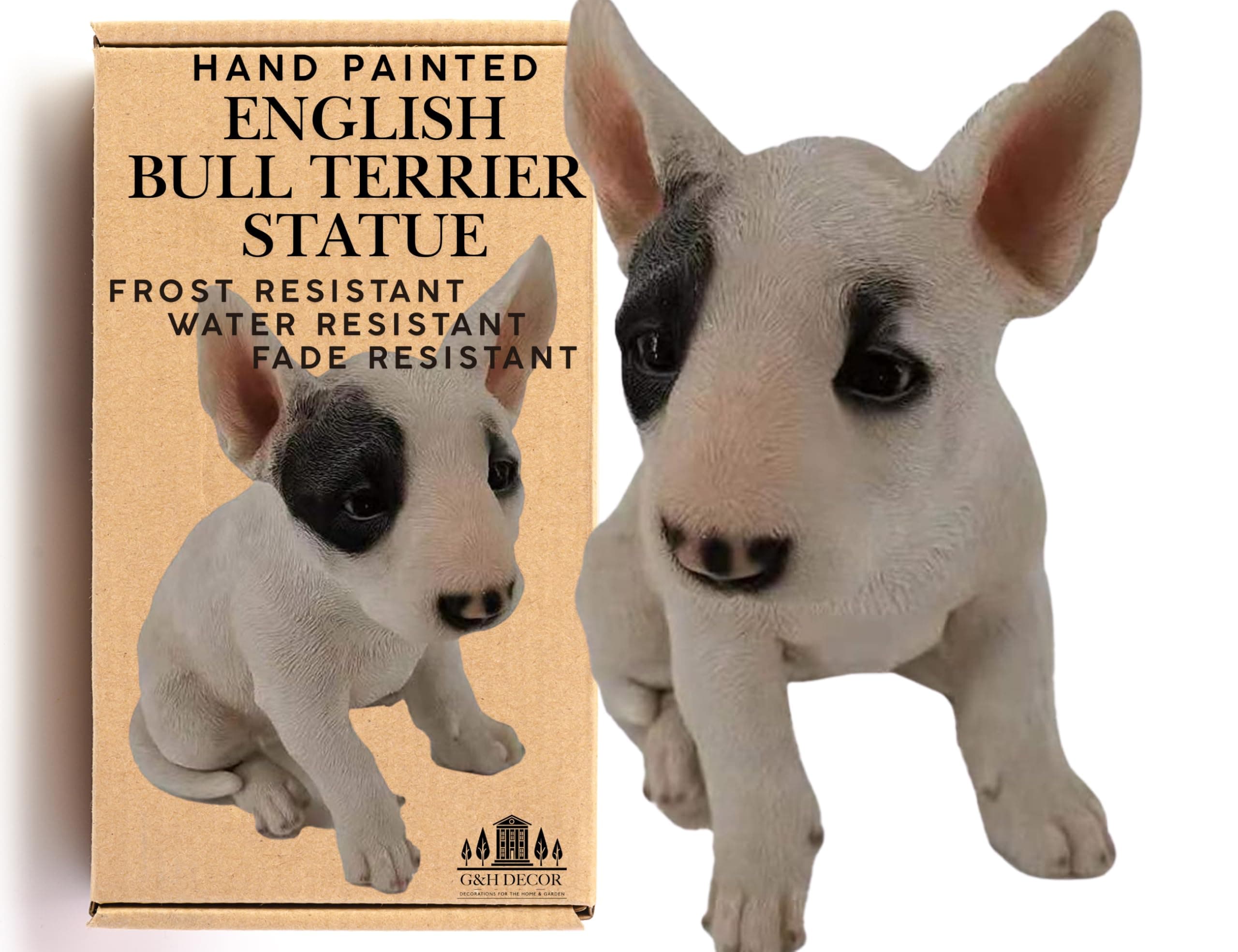 G&H Decor – 16cm White English Bull Terrier Statue - Hand Finished Outdoor Ornaments for the Garden with Intricate Detail Suitable for Indoor or Outdoor Use - Frost and Fade Resistant