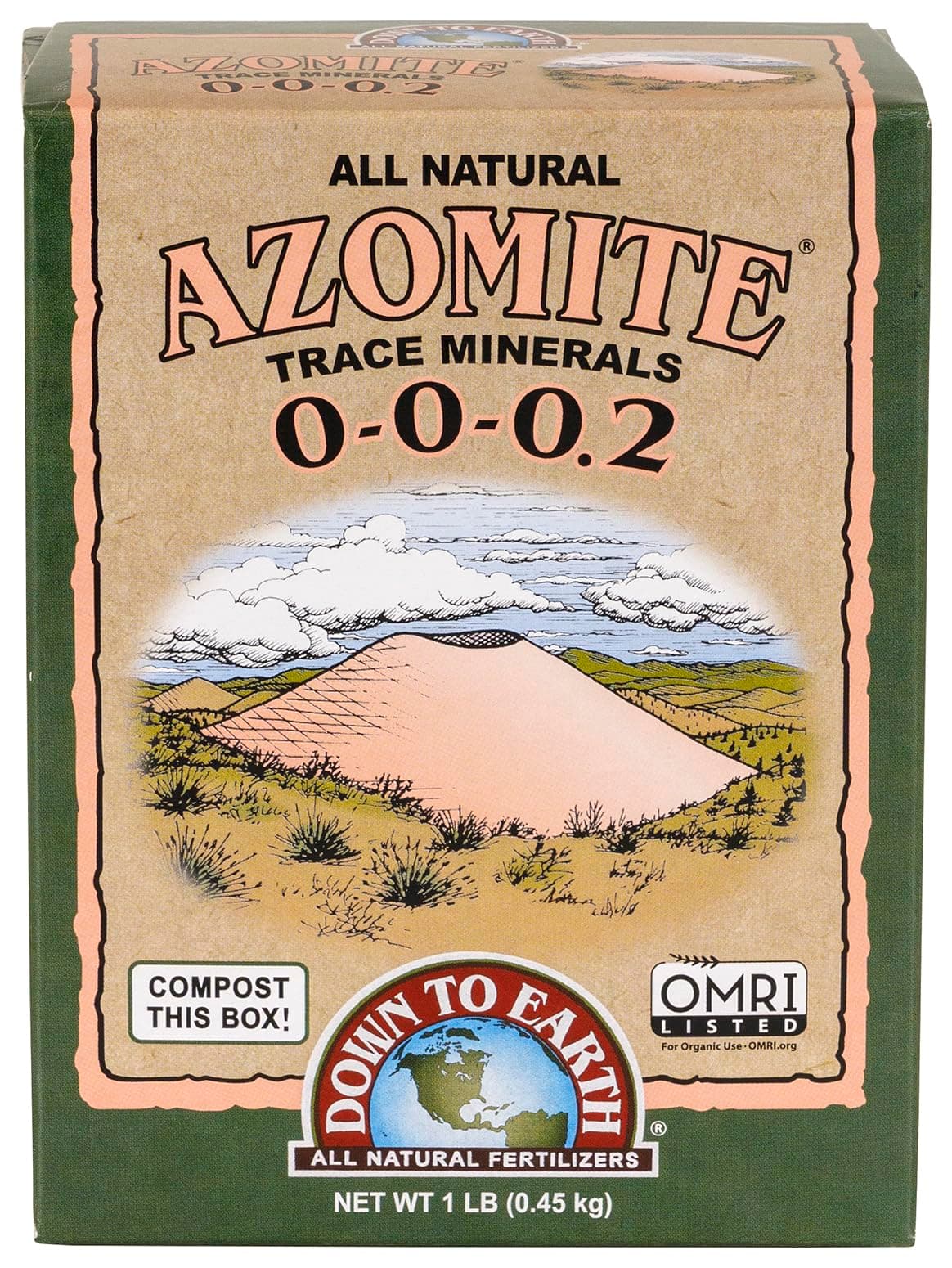 Down To Earth All Natural Fertilizers Organic Azomite Powder Trace Minerals - Essential Minerals for Improving Plant Growth 0-0-0.2, 1 lb
