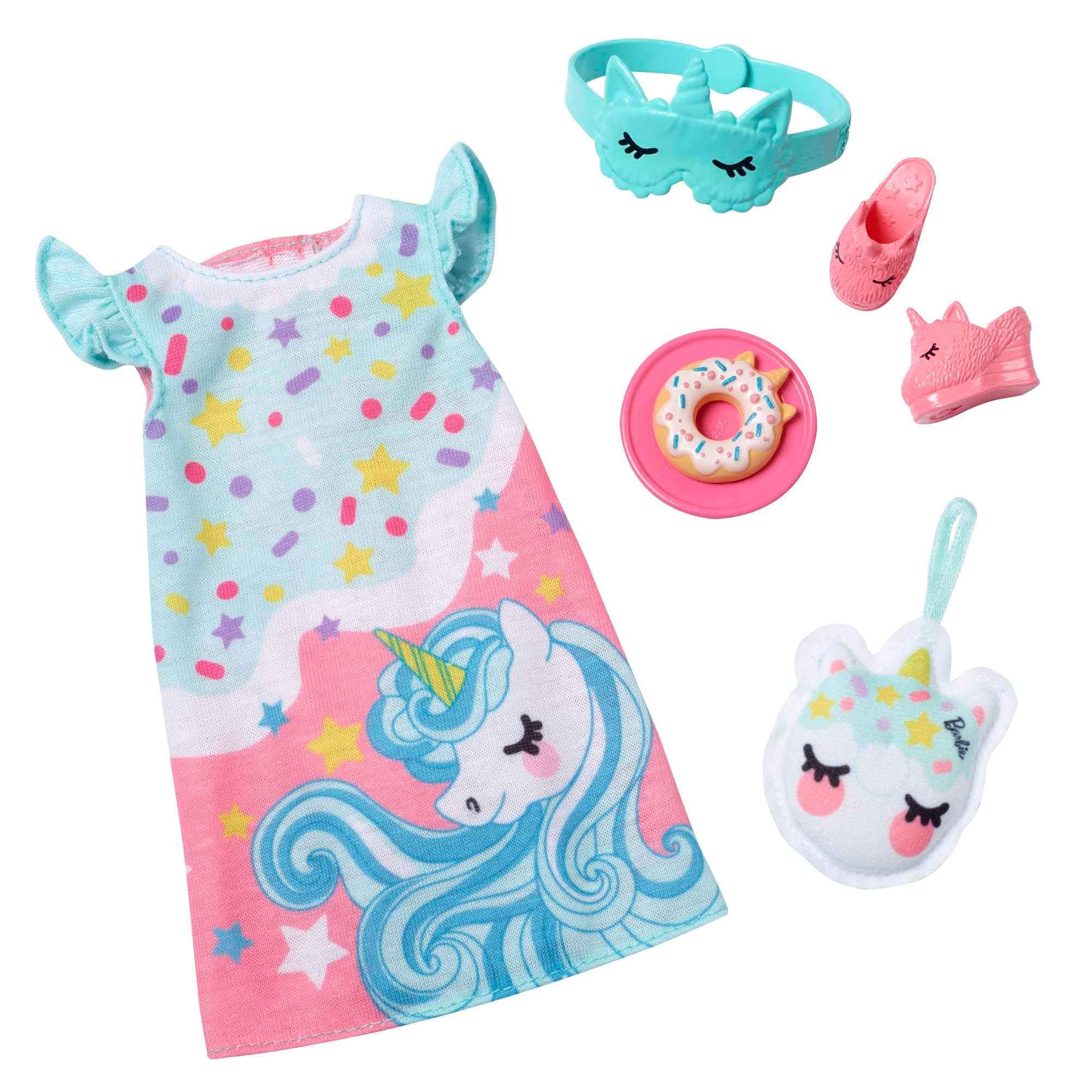 Barbie Clothes, Fashion Pack for 13.5-Inch Preschool Dolls, Pajamas and Slippers with Bedtime Accessories