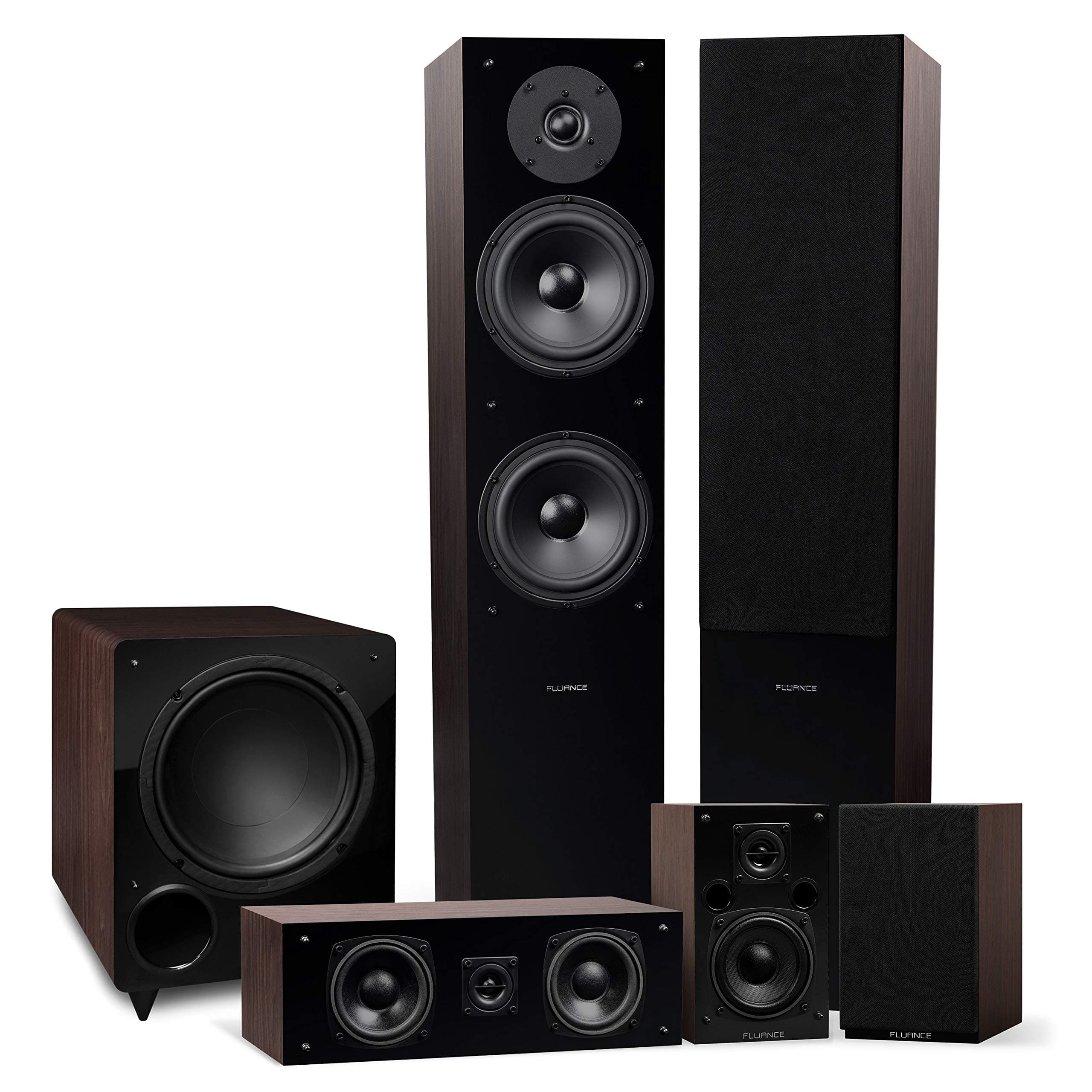 Elite High Definition Surround Sound Home Theater 5.1 Channel Speaker System Including Three-Way Floorstanding, Center Channel, Rear Surround Speakers and a DB10 Subwoofer - Walnut (SX51WR)