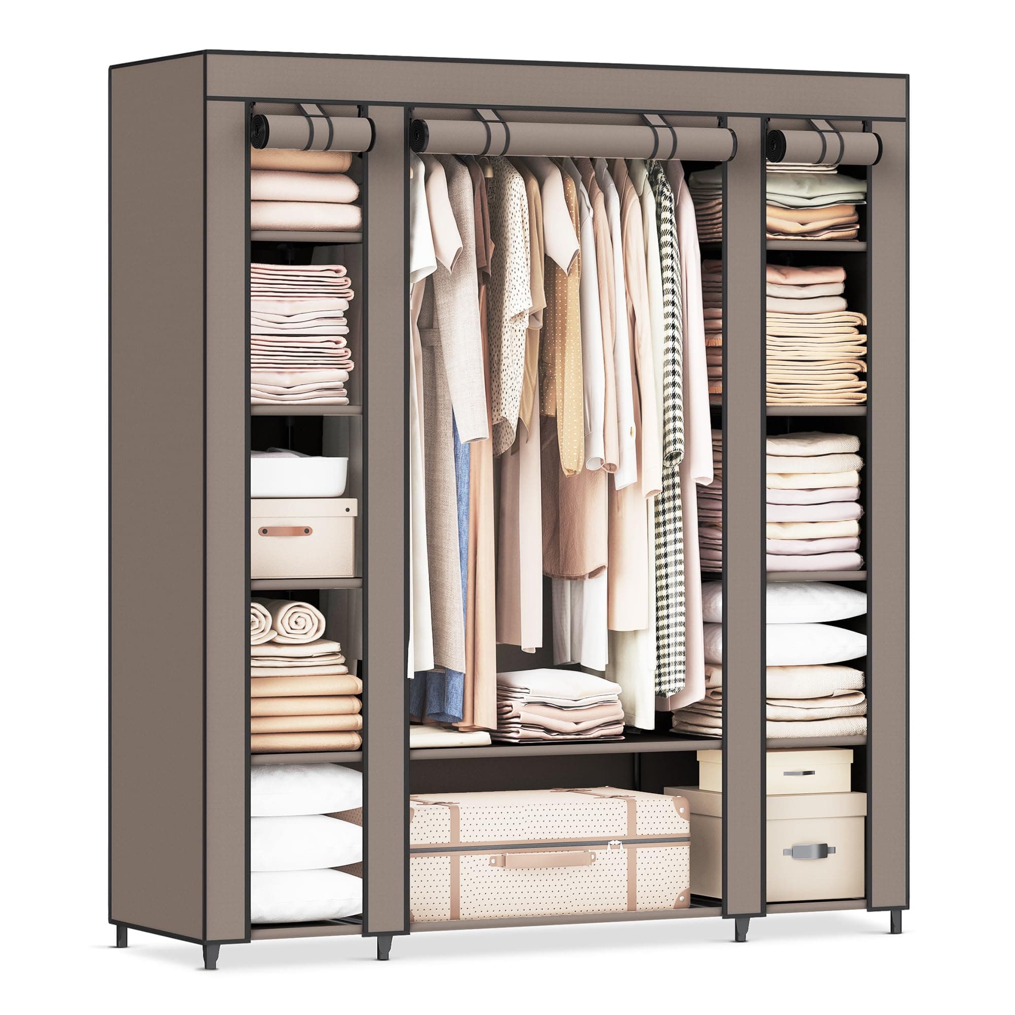 – SONGMICS Closet Wardrobe, Portable Closet, Clothes Rail, Clothes Storage Organizer, Taupe ULSF003R02