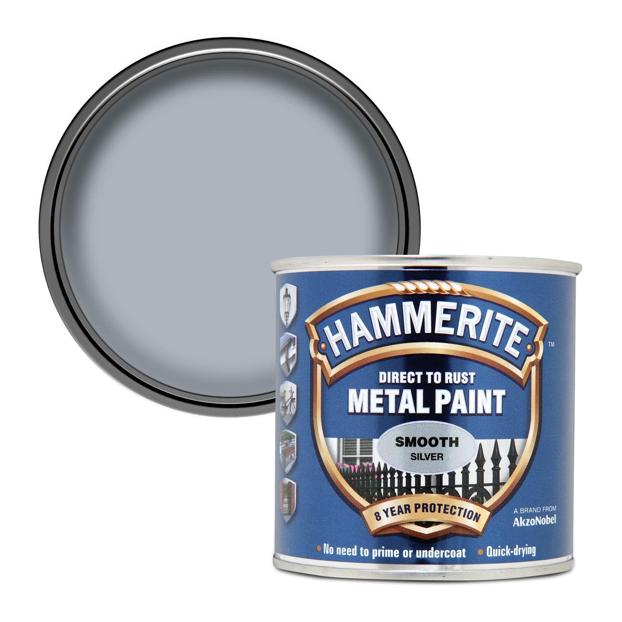Direct to Rust Metal Paint Smooth Silver Finish 250ml – Durable Protective Coating for Indoor & Outdoor Metal Surfaces, Quick Drying, Long-Lasting Rust Protection