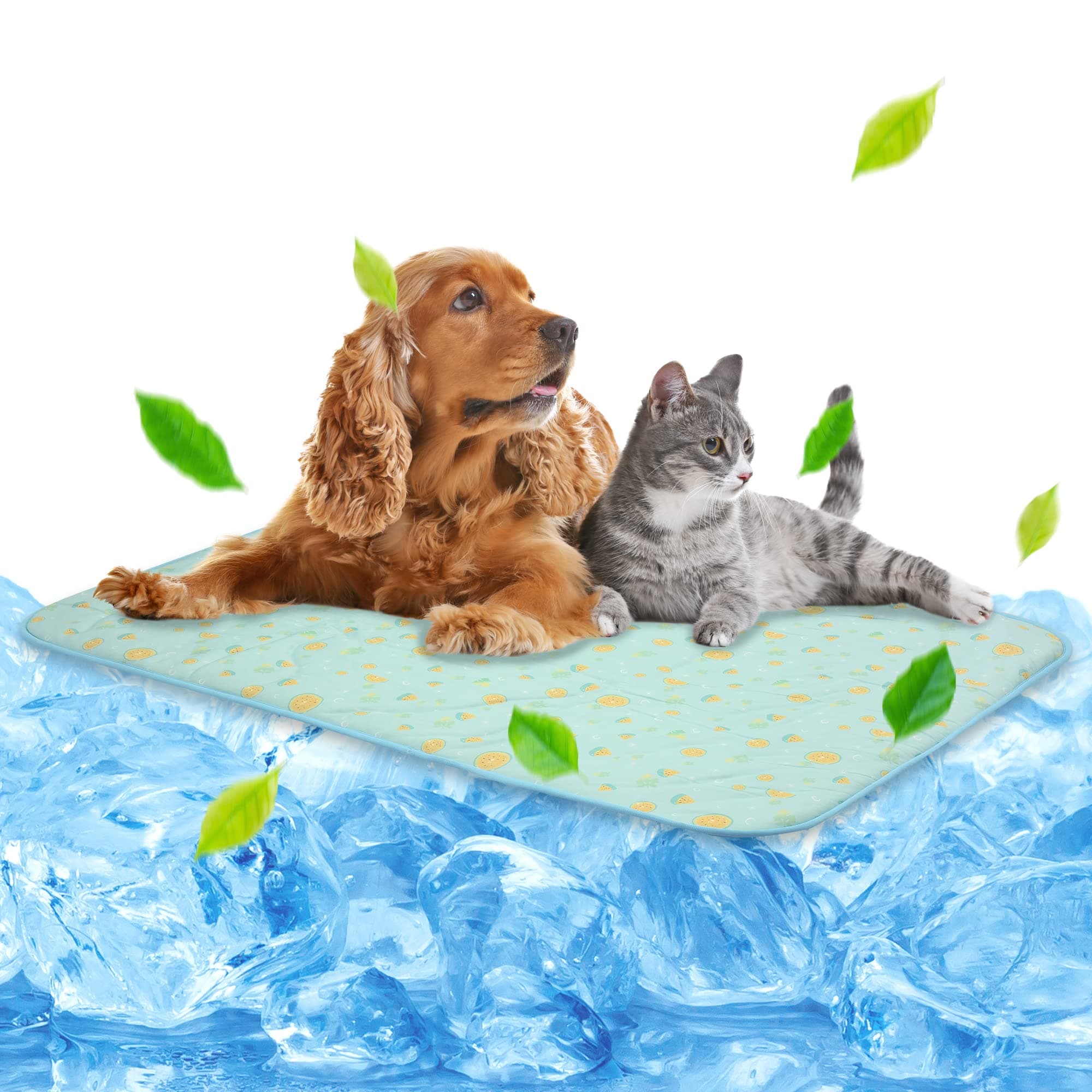 NWK Pet Cooling Mat -39’’ X 27.5’’ Ice Silk Cooling Mat for Dogs & Cats Portable & Washable Pet Cooling Blanket, Car Seats, Beds for Summer (Green Fruit, Large)