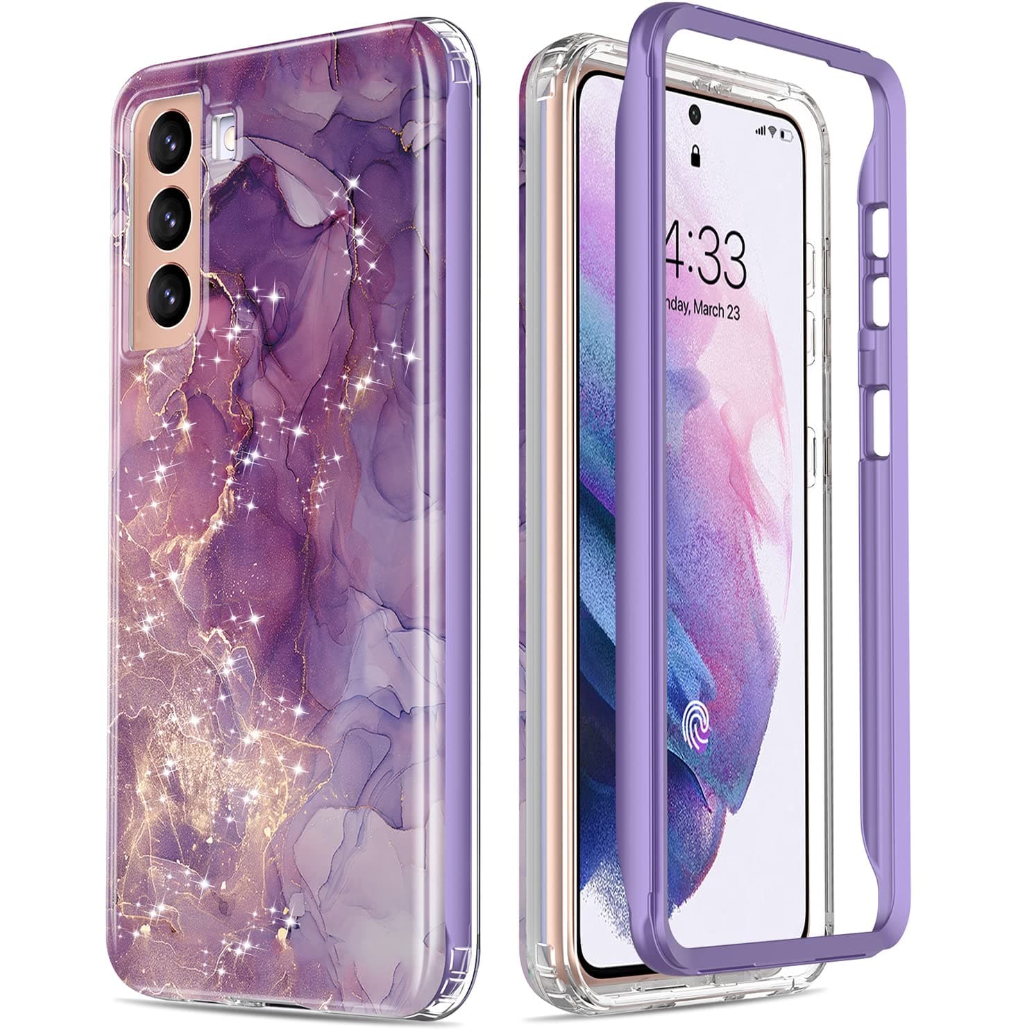 Esdot Case for Samsung Galaxy S21 Plus Glitter Purple | Military Grade, Passing 21ft Drop Test, Rugged Cover, with Fashionable Designs, for Women Girls, Protective Phone Case, 6.7", Marble
