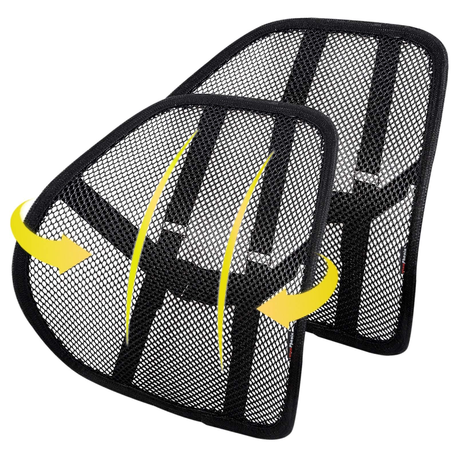 Kingphenix Lumbar Support with Double-Layer Mesh, Mesh Back Support Cushion for Car Seat Office Chair by (Black, 2 Pack)