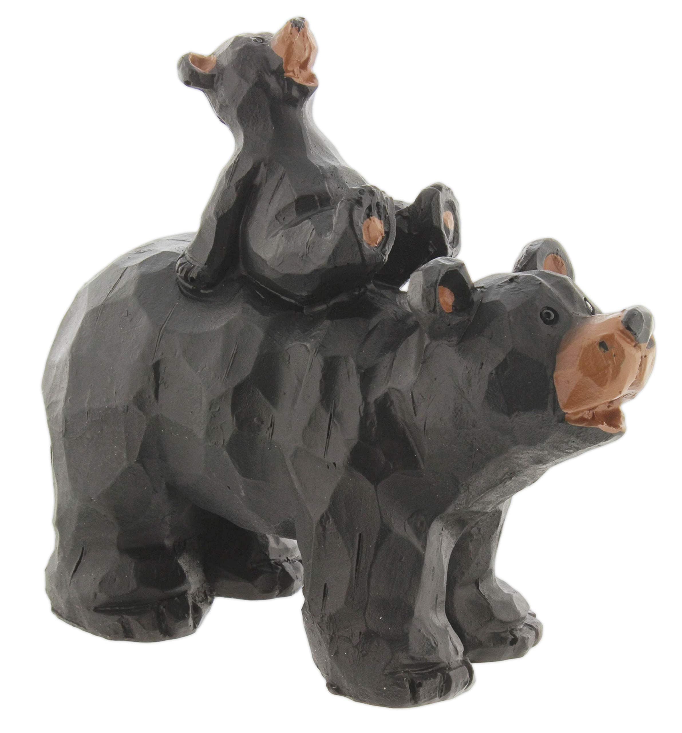 Mottenfalle SLIFKA Resin Piggy Back Bear Cub Figurine Hand-Carved Wood Look