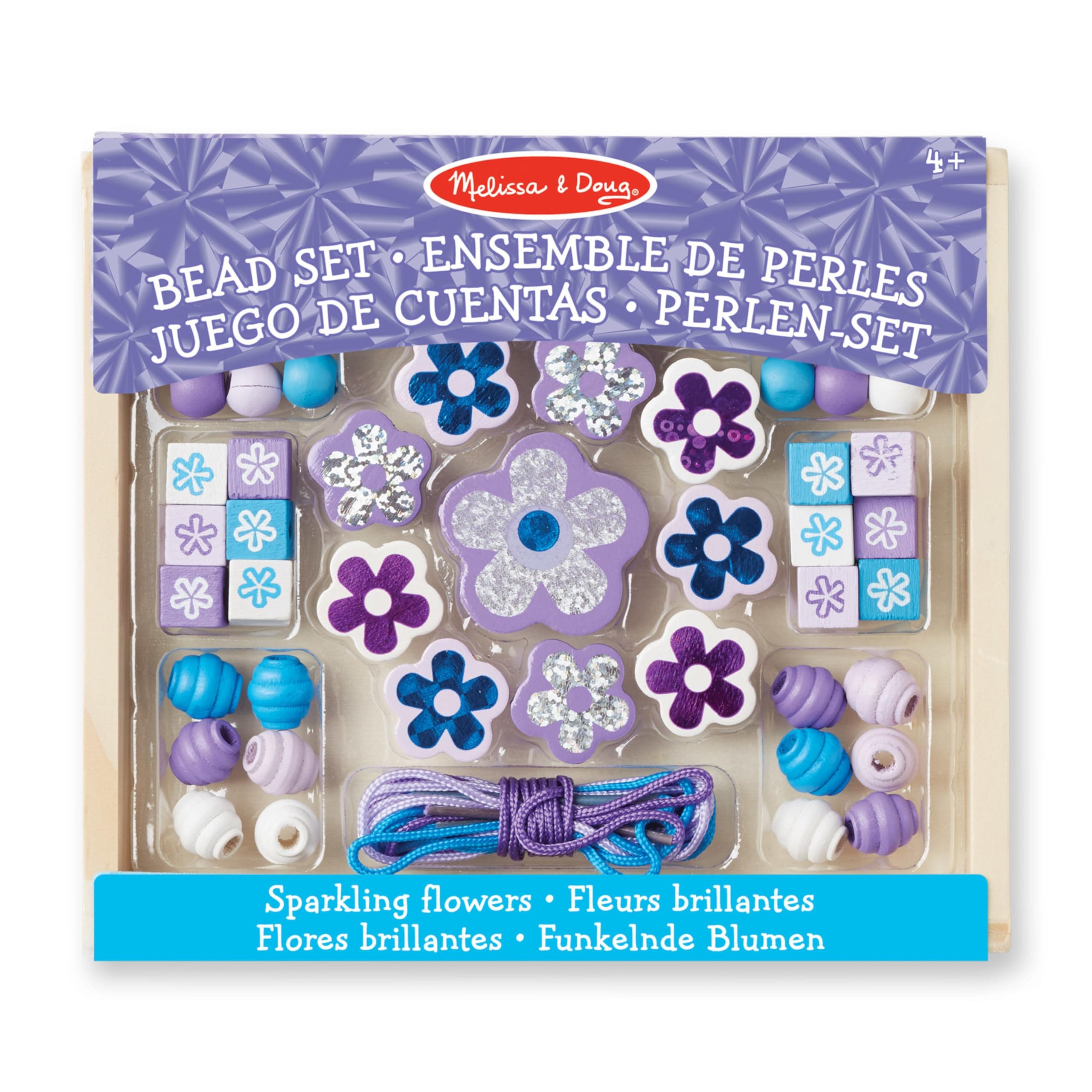 Melissa & Doug 19494 Sparkling Flowers Wooden Bead Set, Blue