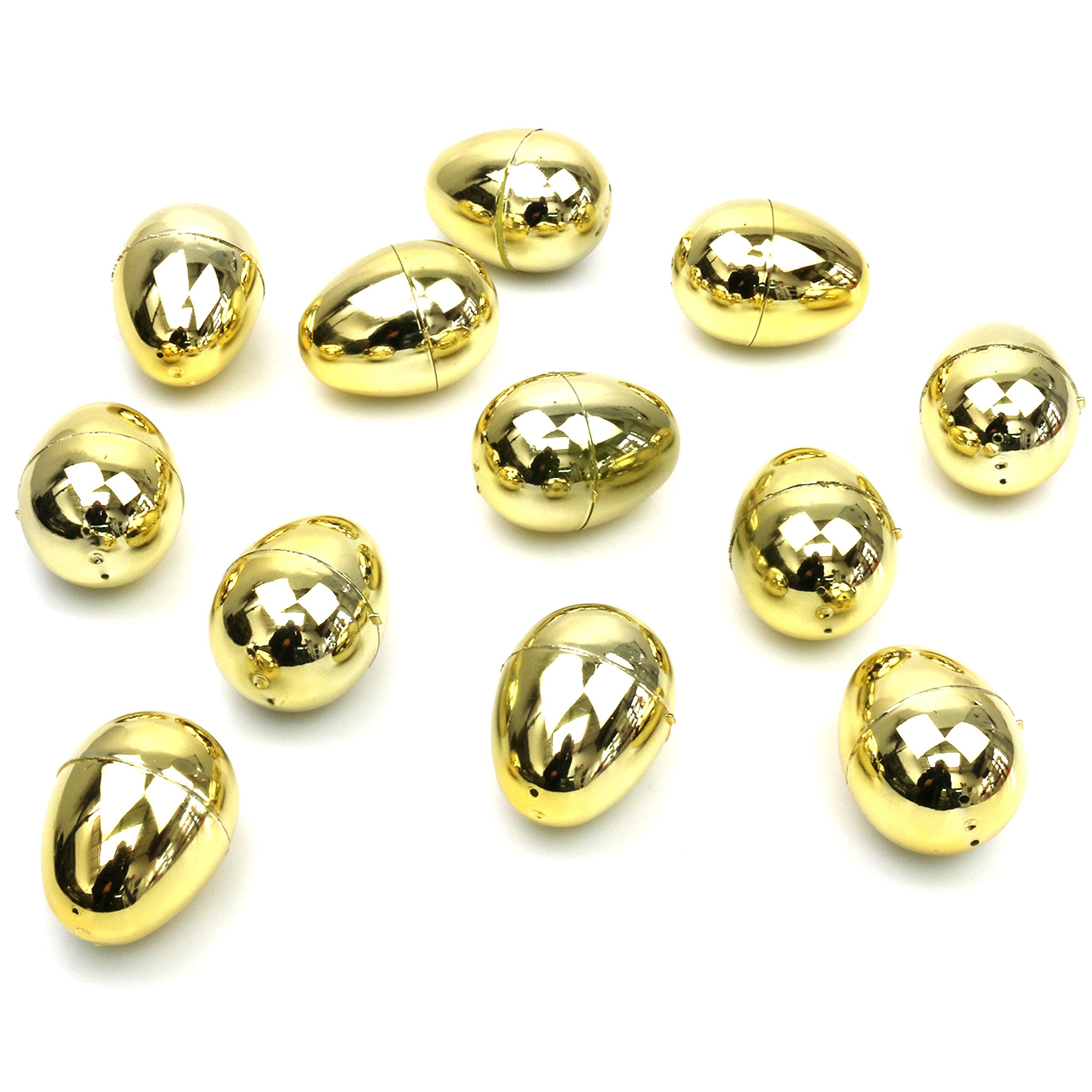 12 x Golden Metallic Gold Lucky Plastic Filler Easter Egg Hunt Eggs