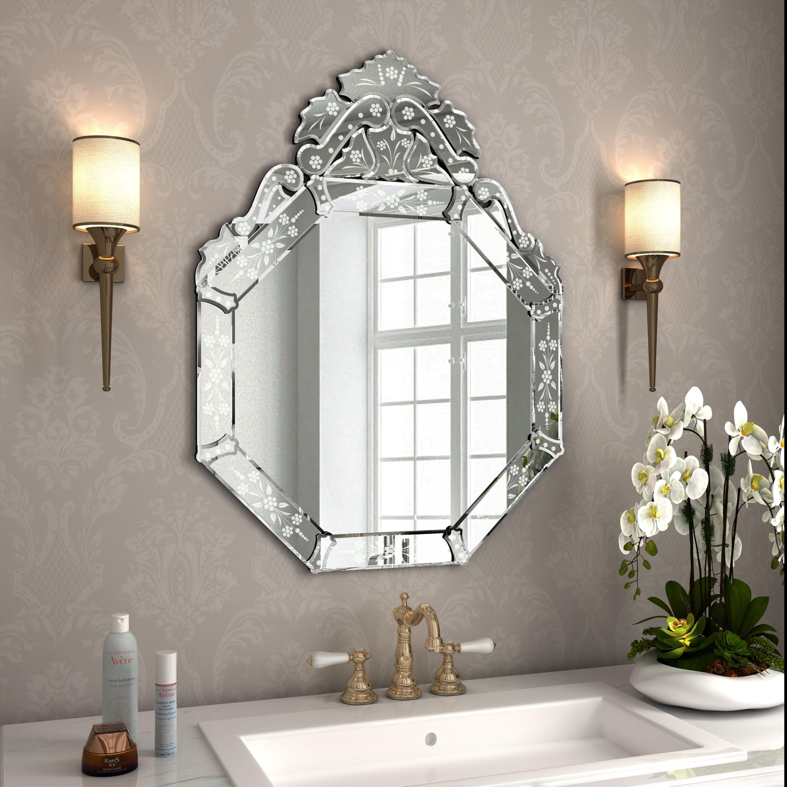 KOHROS Wall Mounted Squared Mirror, Venetian Mirror Decor for The Living Room, Bathroom, Bedroom (W 23.5" X H 31.5" Round)