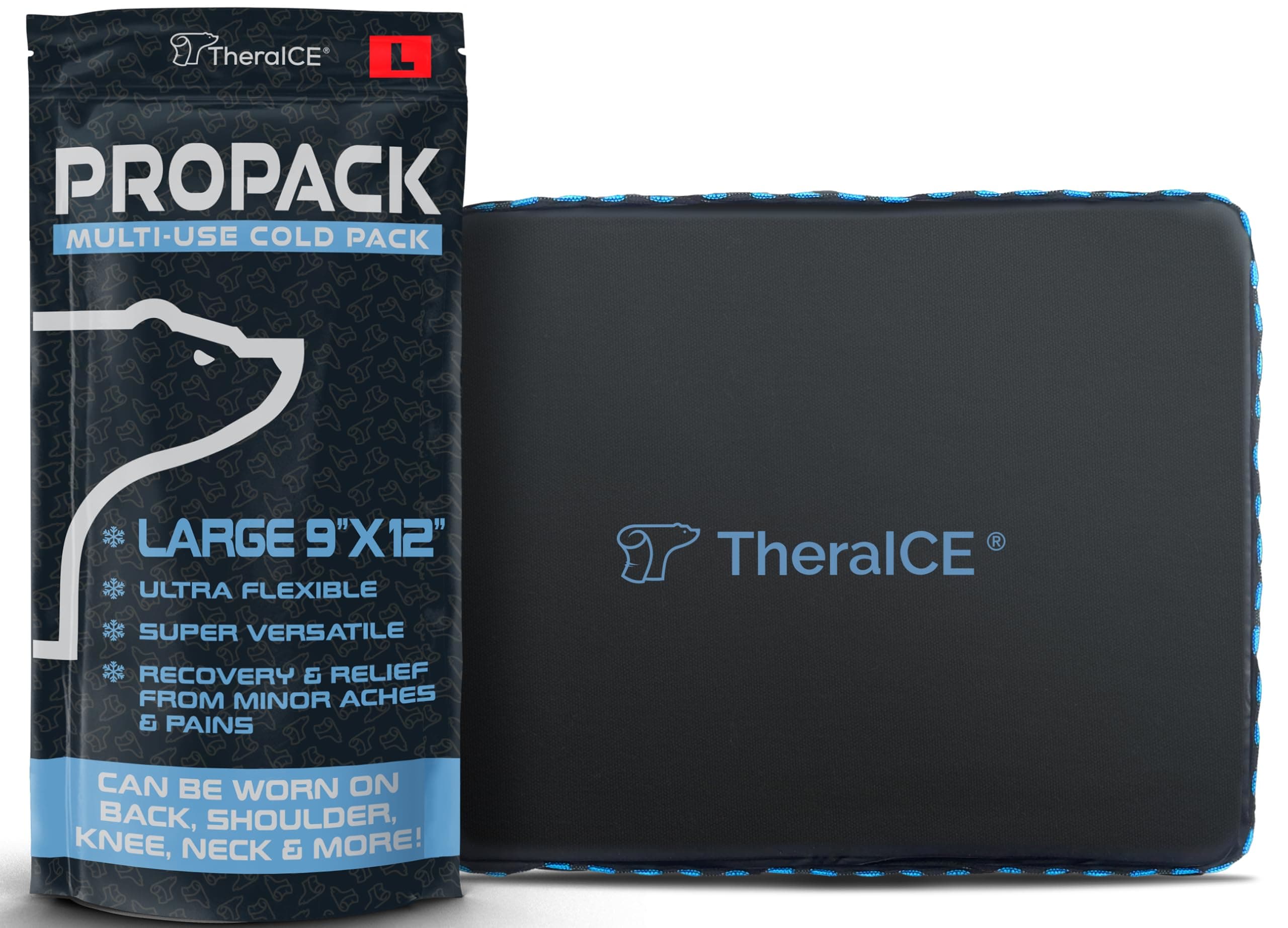 TheraICE PROpack Ice Pack for Injuries, Reusable Soft Multipurpose Cold Gel Ice Pack for Muscular Back Pain, Shoulder, Hip, Knee - Flexible Cold Compress Wrap for Minor Aches & Pains - 9 x 12