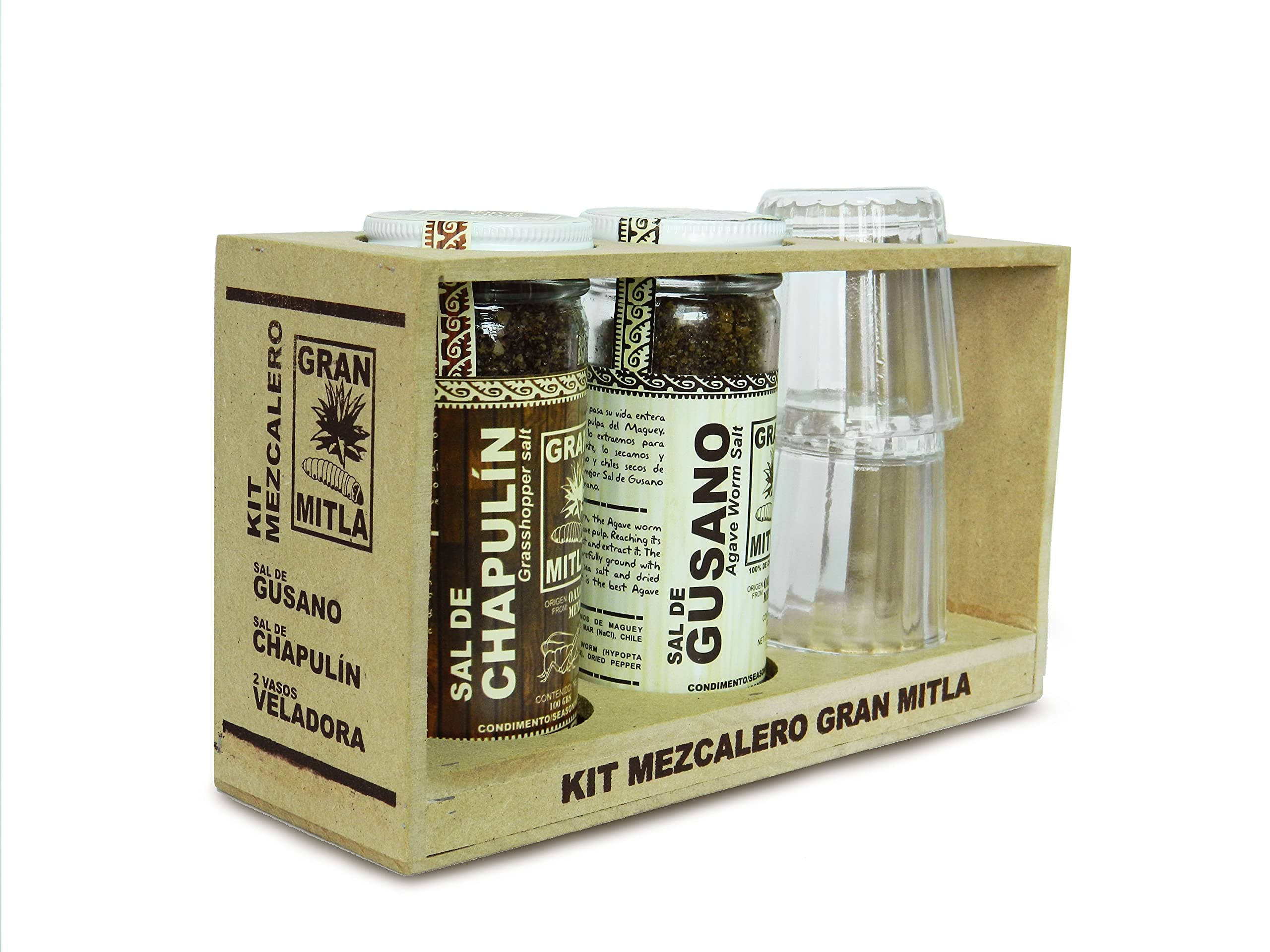 Gran Mitla Mezcal Gift Set : Agave Worm Salt and Grasshopper Salt with 2 mezcal glasses