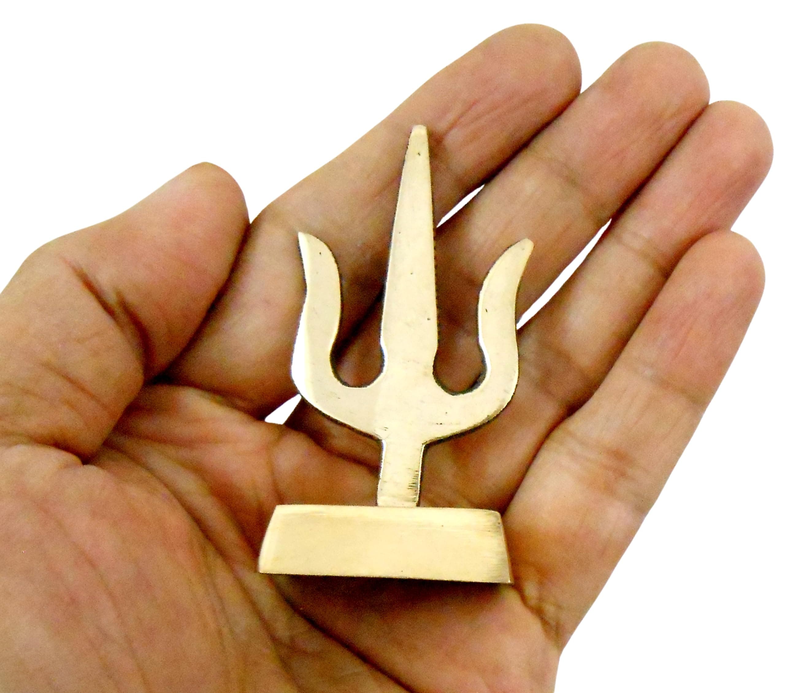Brass Shiva Trishul Trident Spiritual Hindu Tabletop - 2.5 Inches