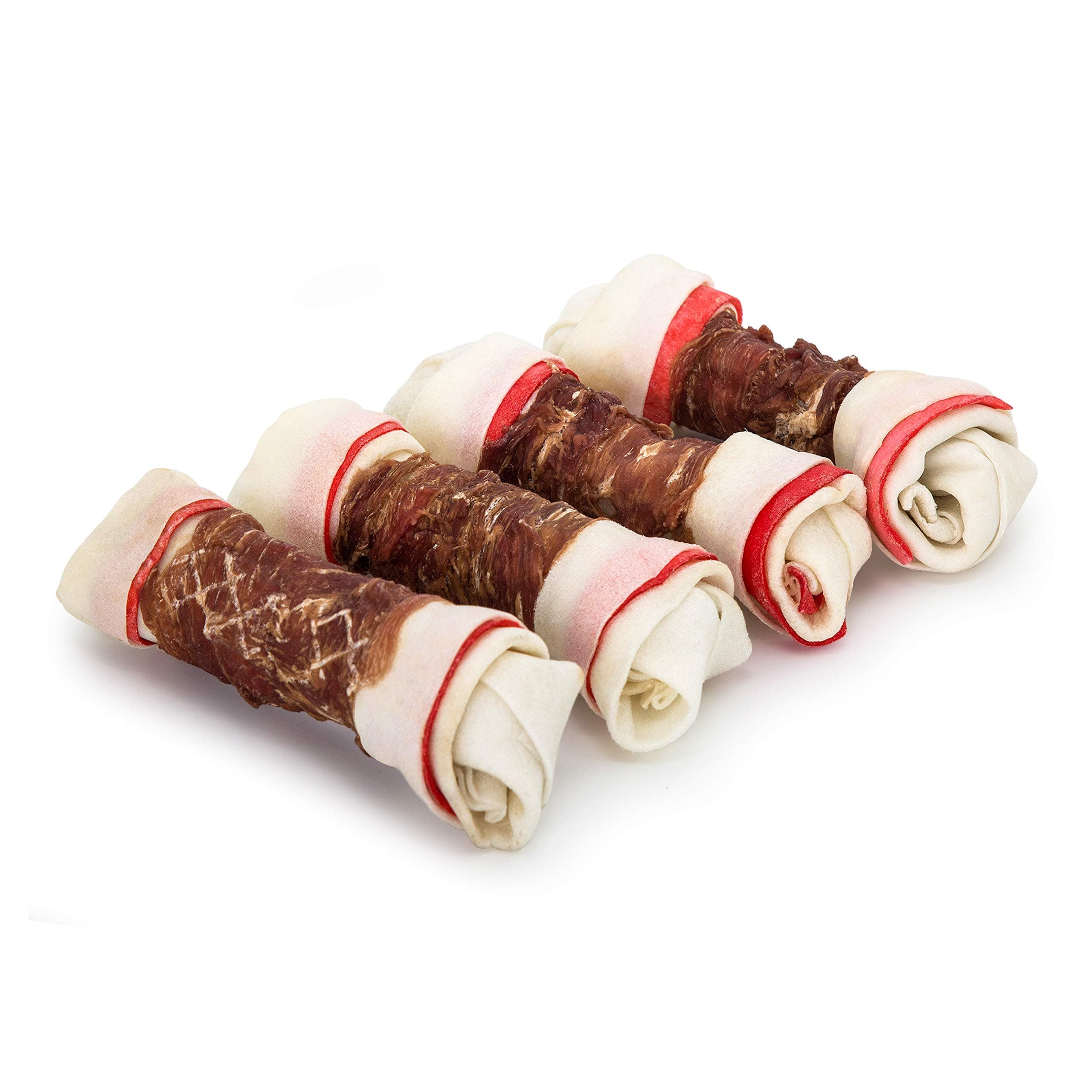 Jungle Calling Chicken/Duck Wrap Knotted Bones Dog Chews 6.5" Pack of 4, Long Lasting Beefhide Treats for Large Dogs Training Treats (Duck)