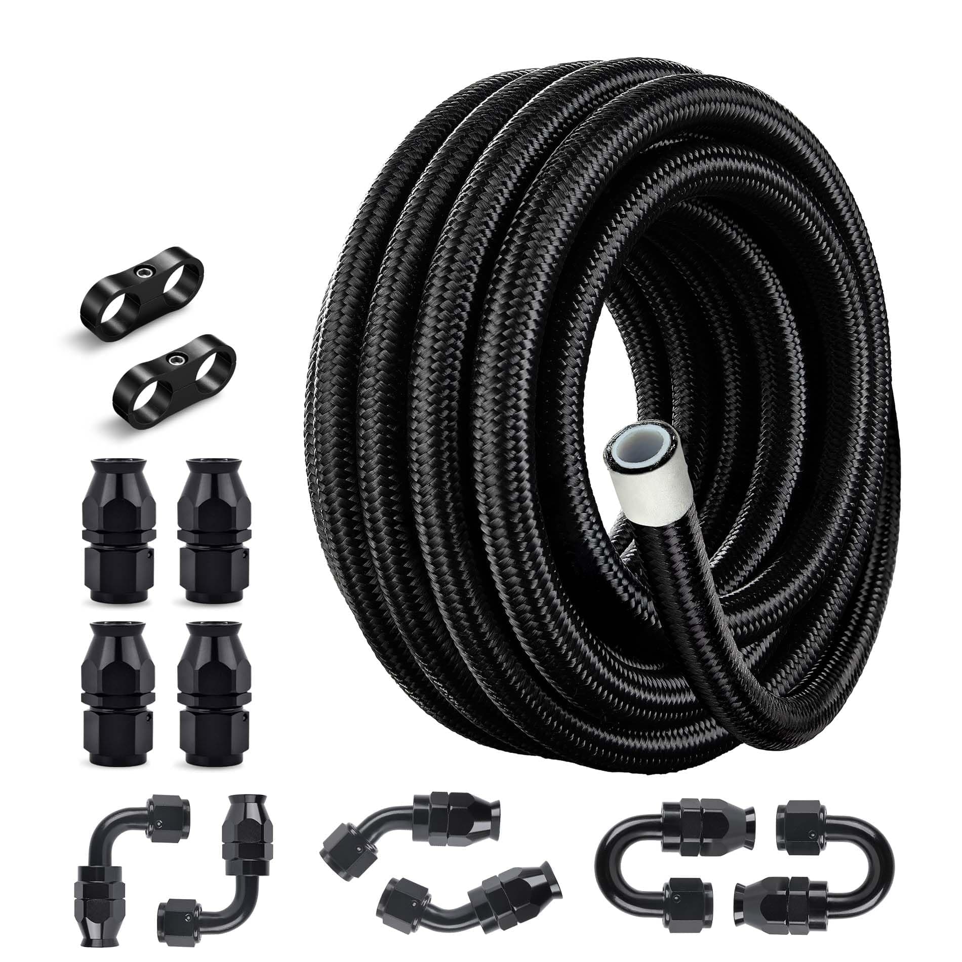 10AN PTFE Fuel Line Kit,E85 Nylon Braided Fuel Hose 20FT AN10 PTFE Fuel Line Hose(1/2 Inch ID)