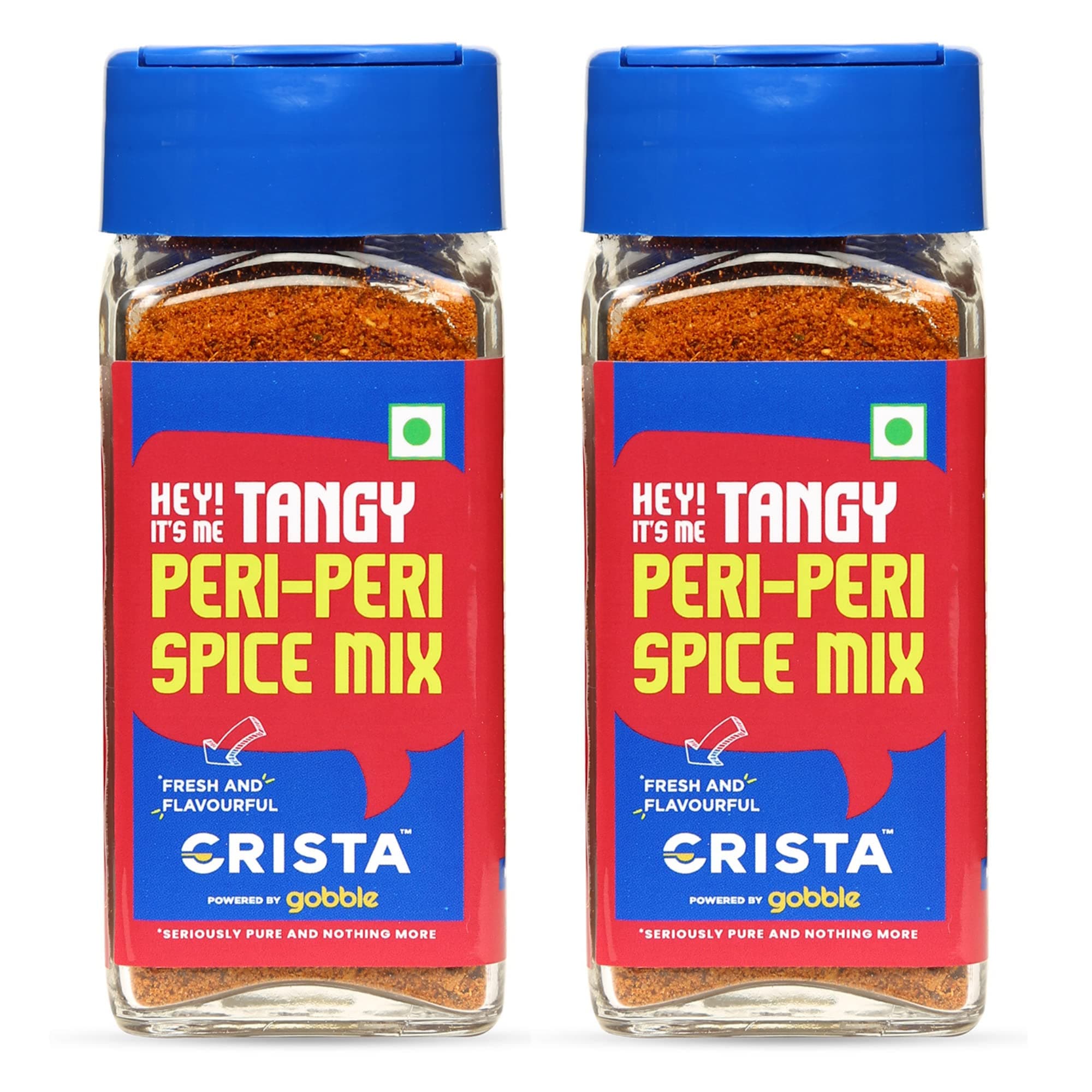 CRISTA Tangy Peri-Peri Spice Mix | Exotic Spices | Multi-purpose Seasoning | Trans Fat Free | Vegan | Zero added Colours, Fillers, Additives & Preservatives | 45 gms each | Pack of 2