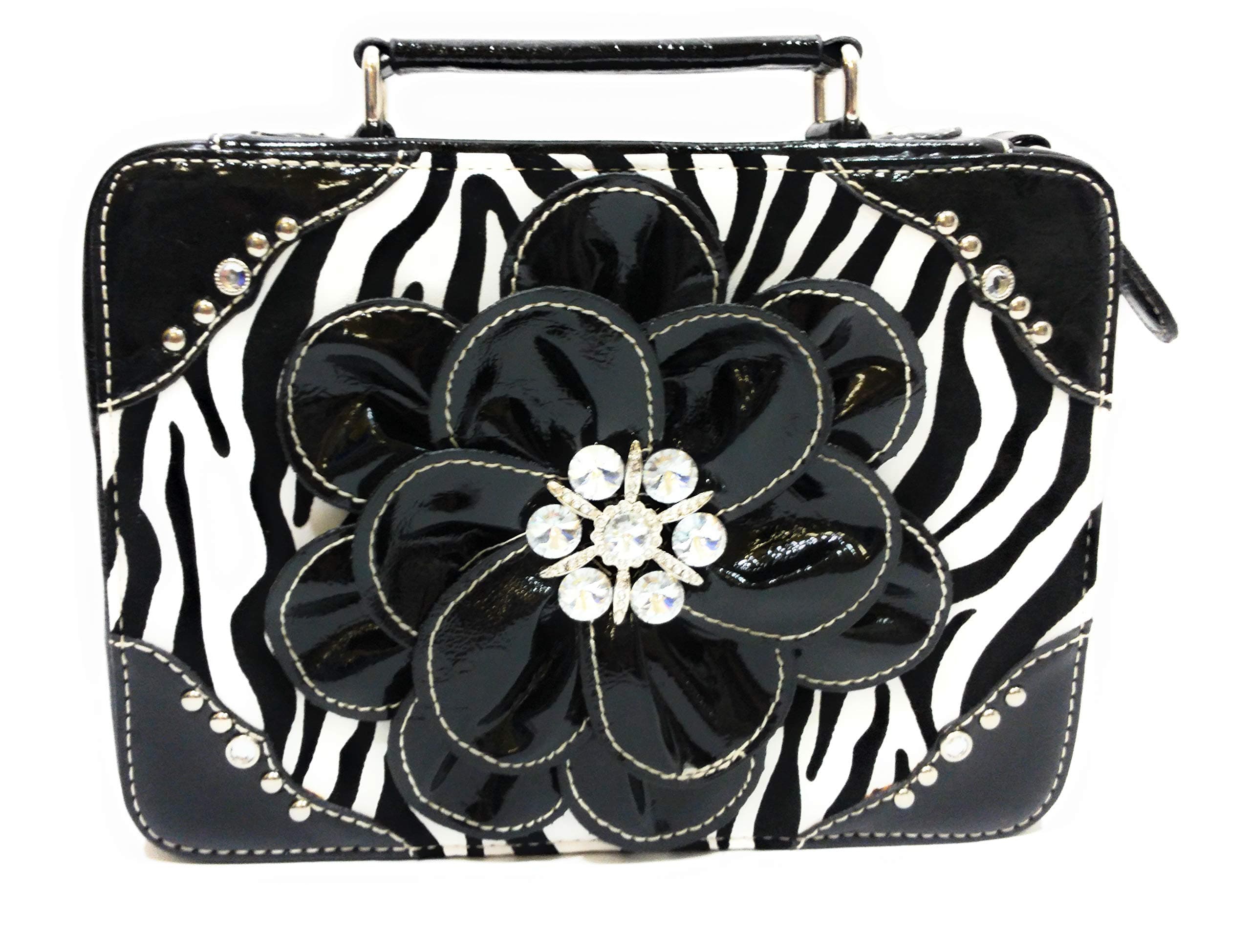AH Rhinestone Holy Bible Book Cover Case (Black Zebra Flower)