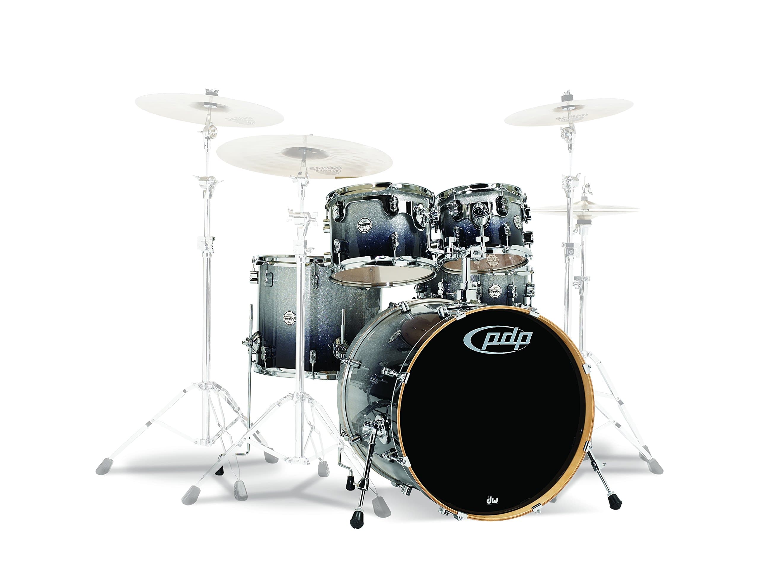 PDP By DW 5-Piece Concept Maple Shell Pack with Chrome Hardware Silver to Black Fade
