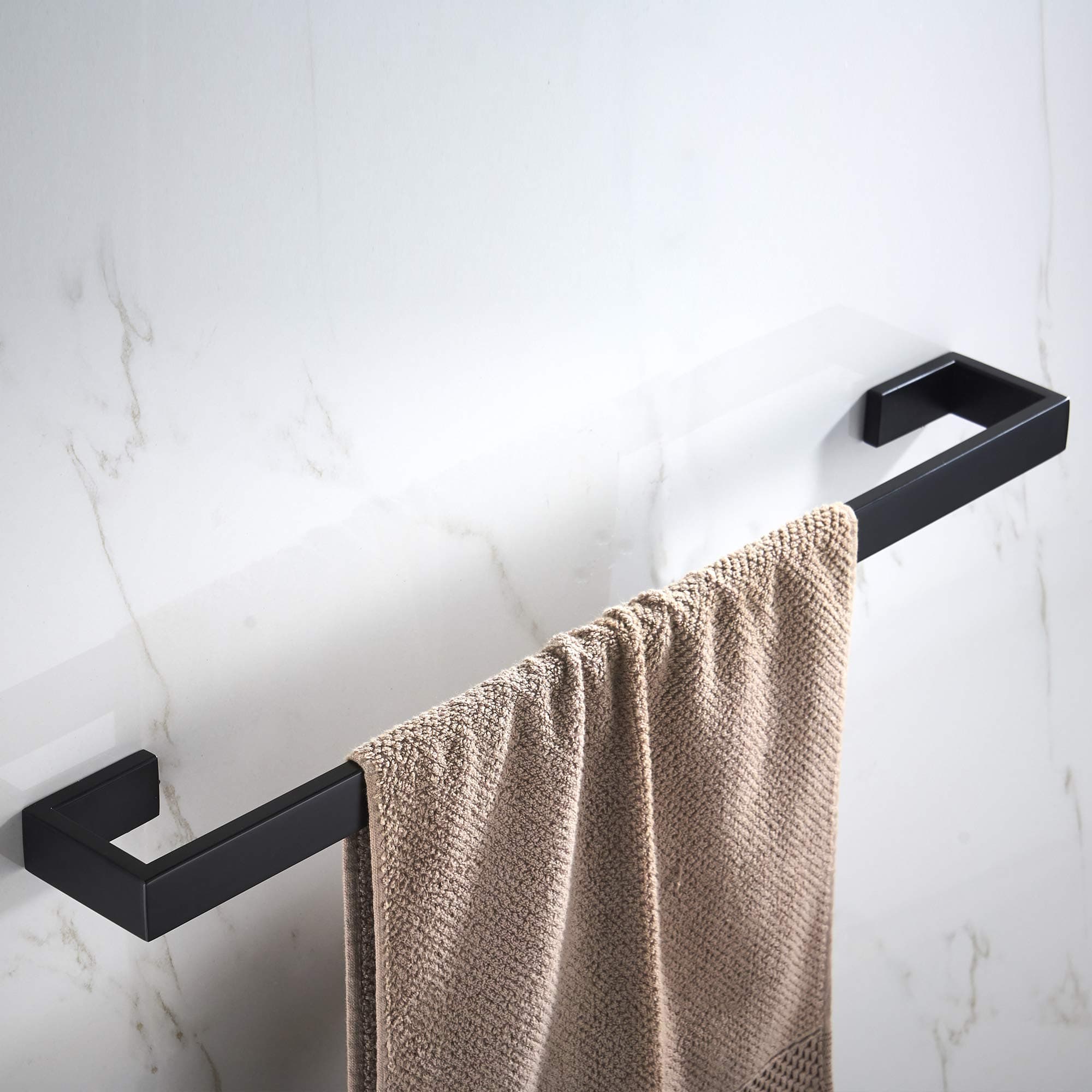 JunSun Towel Bar 24-Inch Stainless Steel Towel Holder Modern Bathroom Accessories Towel Rack Wall Mounted, Matte Black