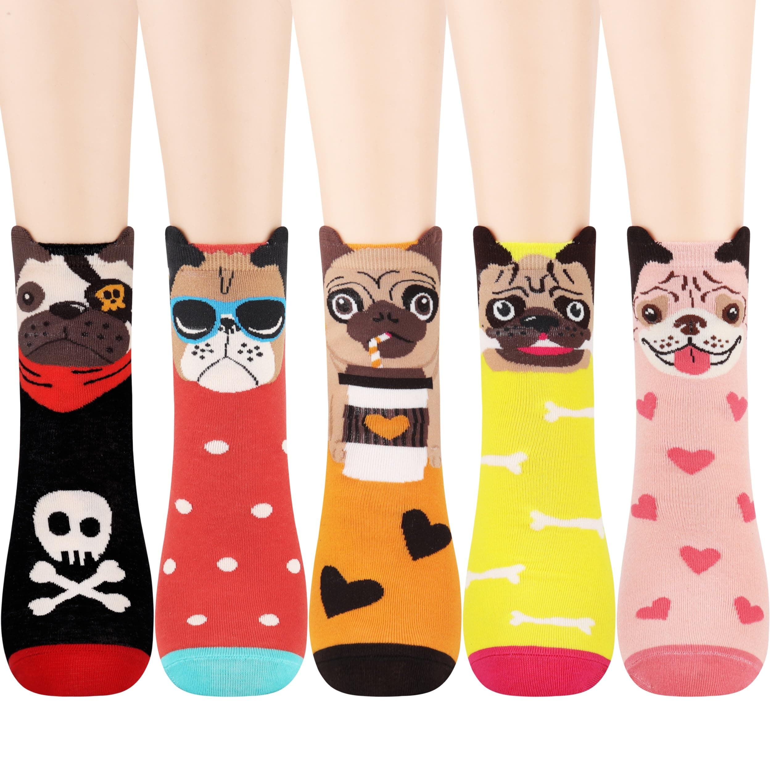 JeasonaWomen's Cute Pug Socks Pug Gifts for Pug Lovers Mom Women Teenage Girls