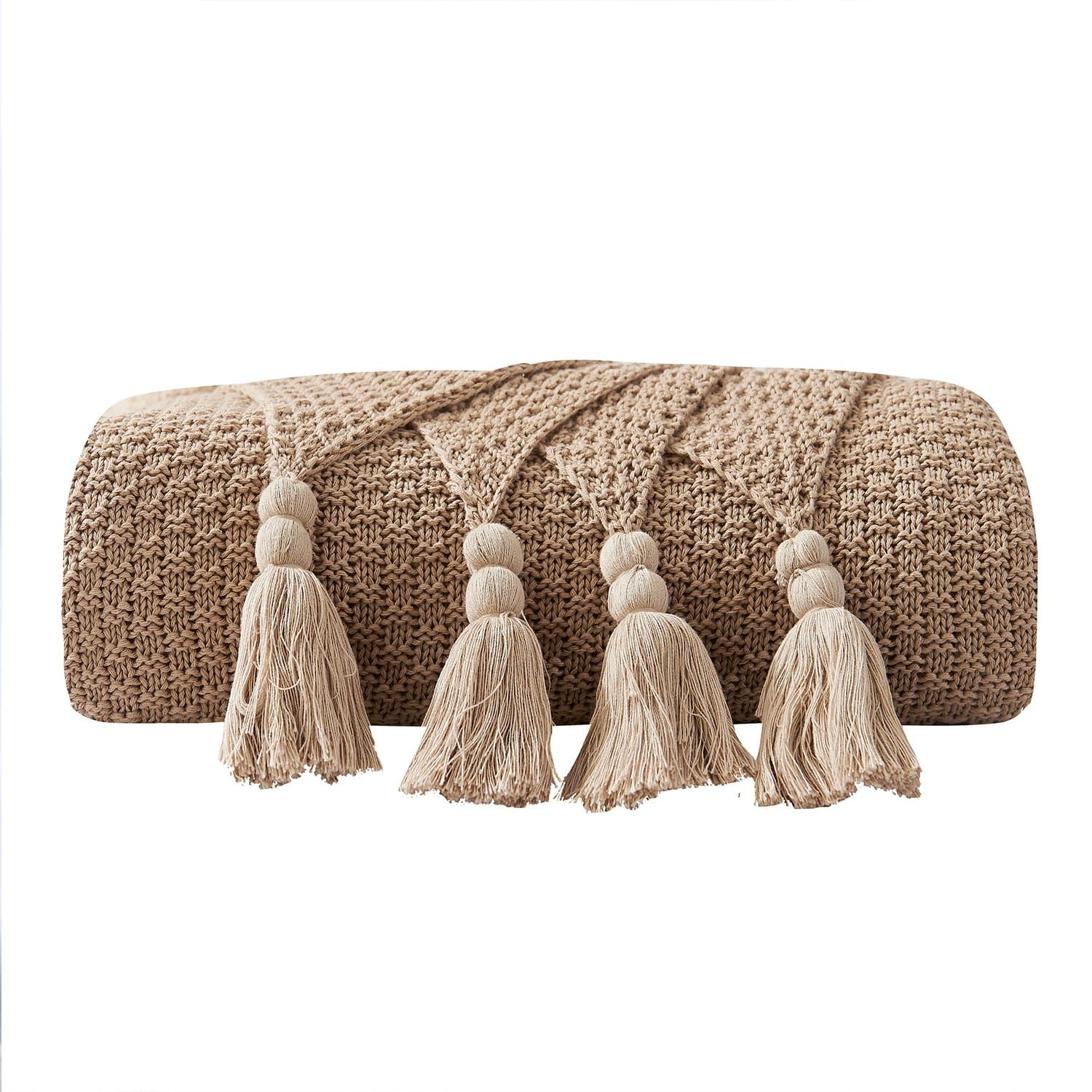 Throw Blanket Ultra Soft Natural Premium for Couch Sofa Bed with Handmade Tassels for Couch Chairs Bed Beach Sofa Picnic,50 x 60 inch (Khaki)