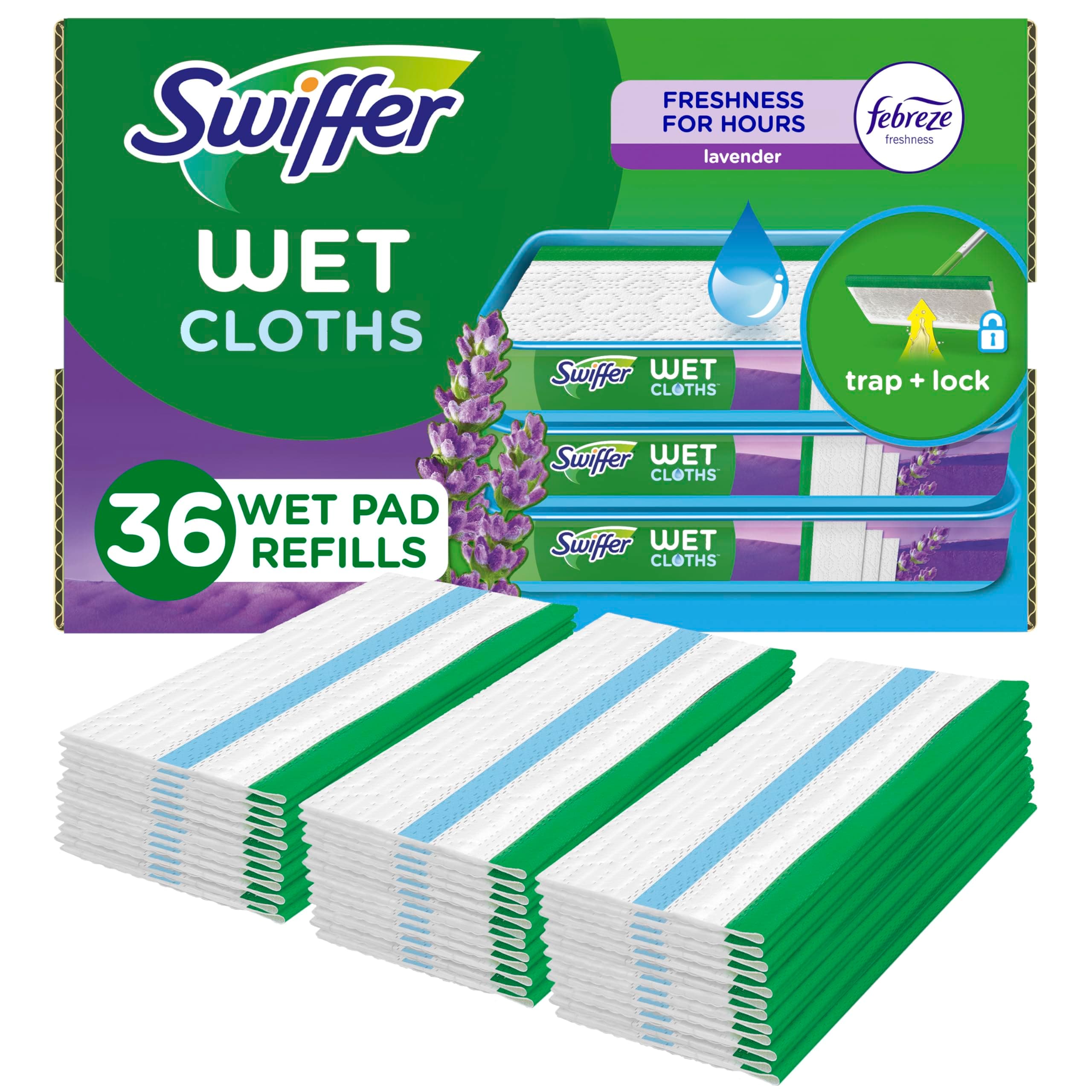 Sweeper Wet Mopping Cloth Multi Surface Refills, Mops for Floor Cleaning, Febreze Lavender Scent, 36 Count