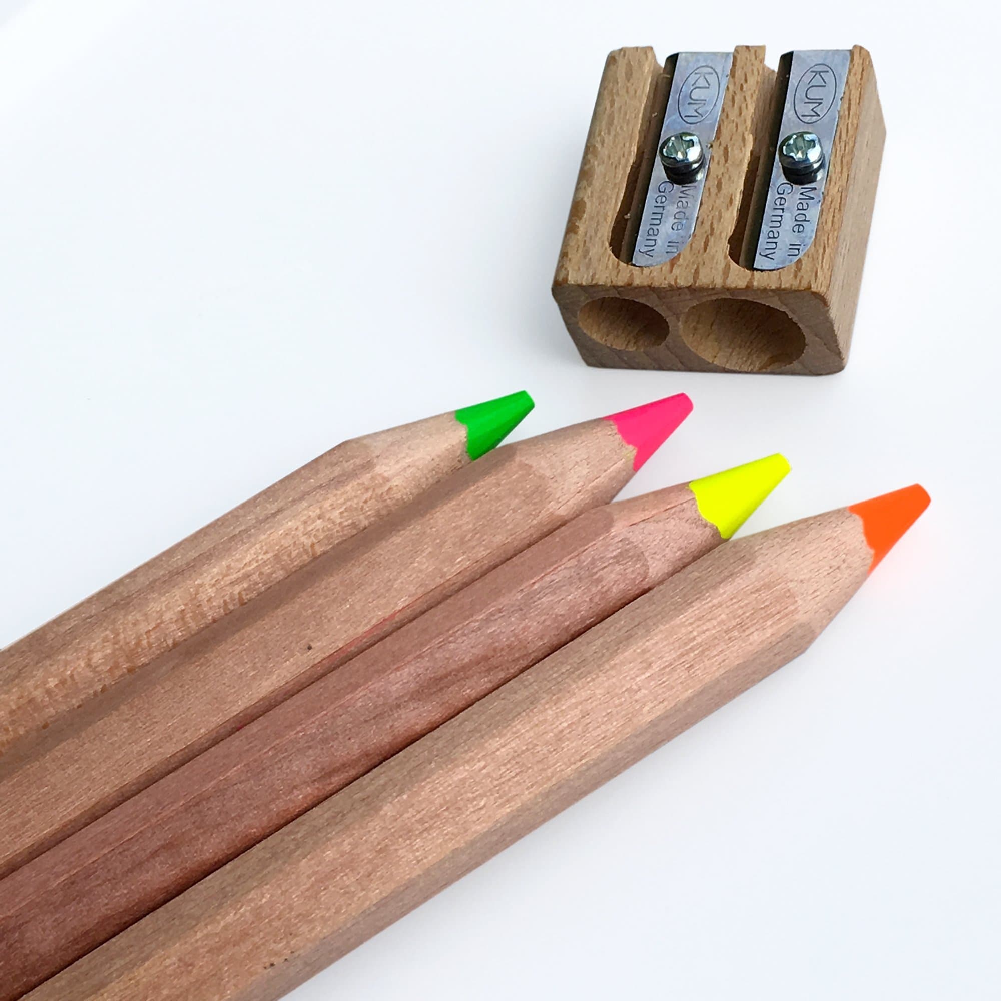 Stubby Pencil Studio Highlighter Pencils Eco Highlighters - Set of 4 Jumbo Neon Colors with a Sharpener - Bible Highlighters - Wooden Highlighters Will Not Bleed or Dry Out