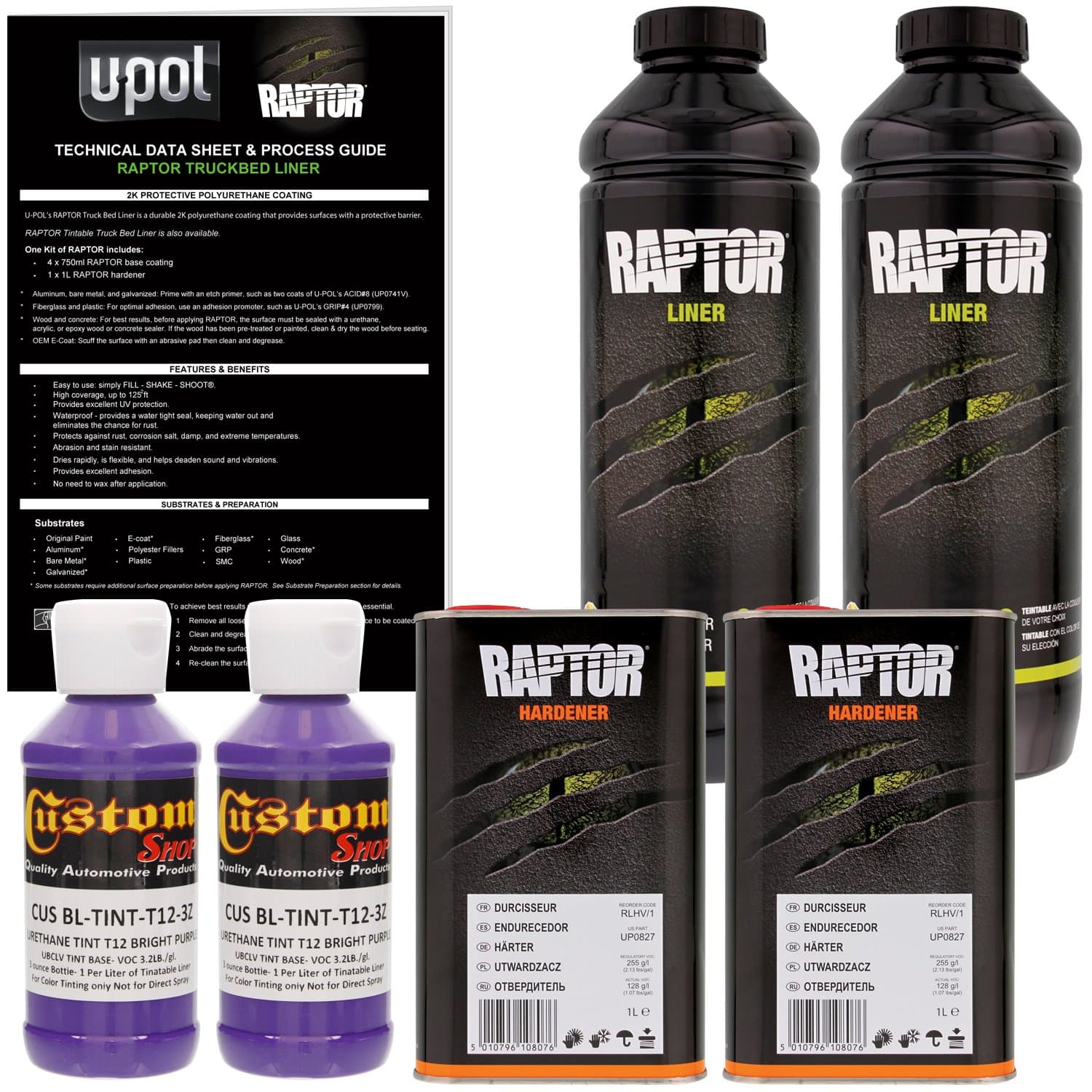 U-POL Raptor Bright Purple Urethane Spray-On Truck Bed Liner & Texture Coating, 2 Liters
