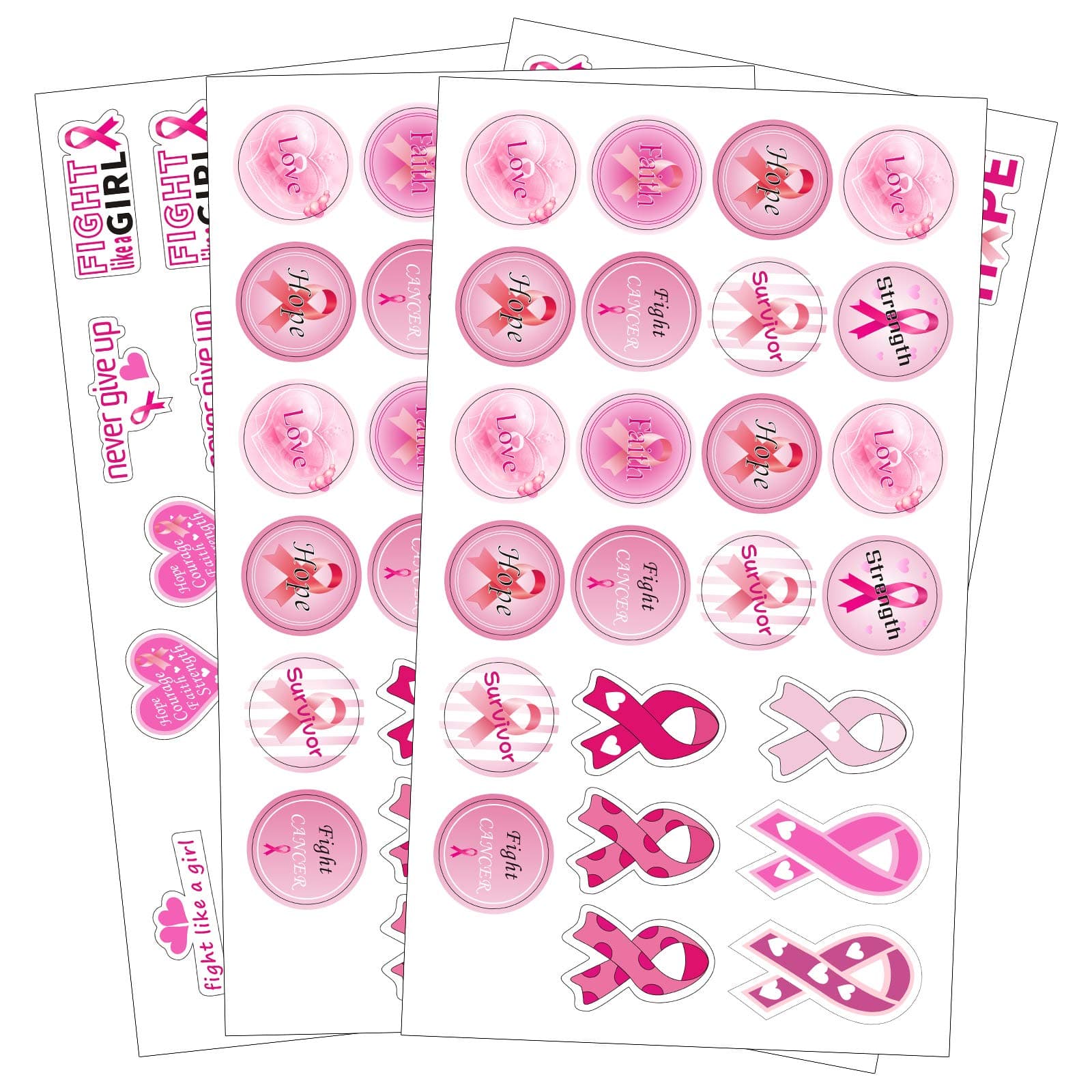 Pink Ribbon Stickers Decals - Breast Cancer Awareness Party Favors Gifts Supplies Luggage Decorations 288Ct