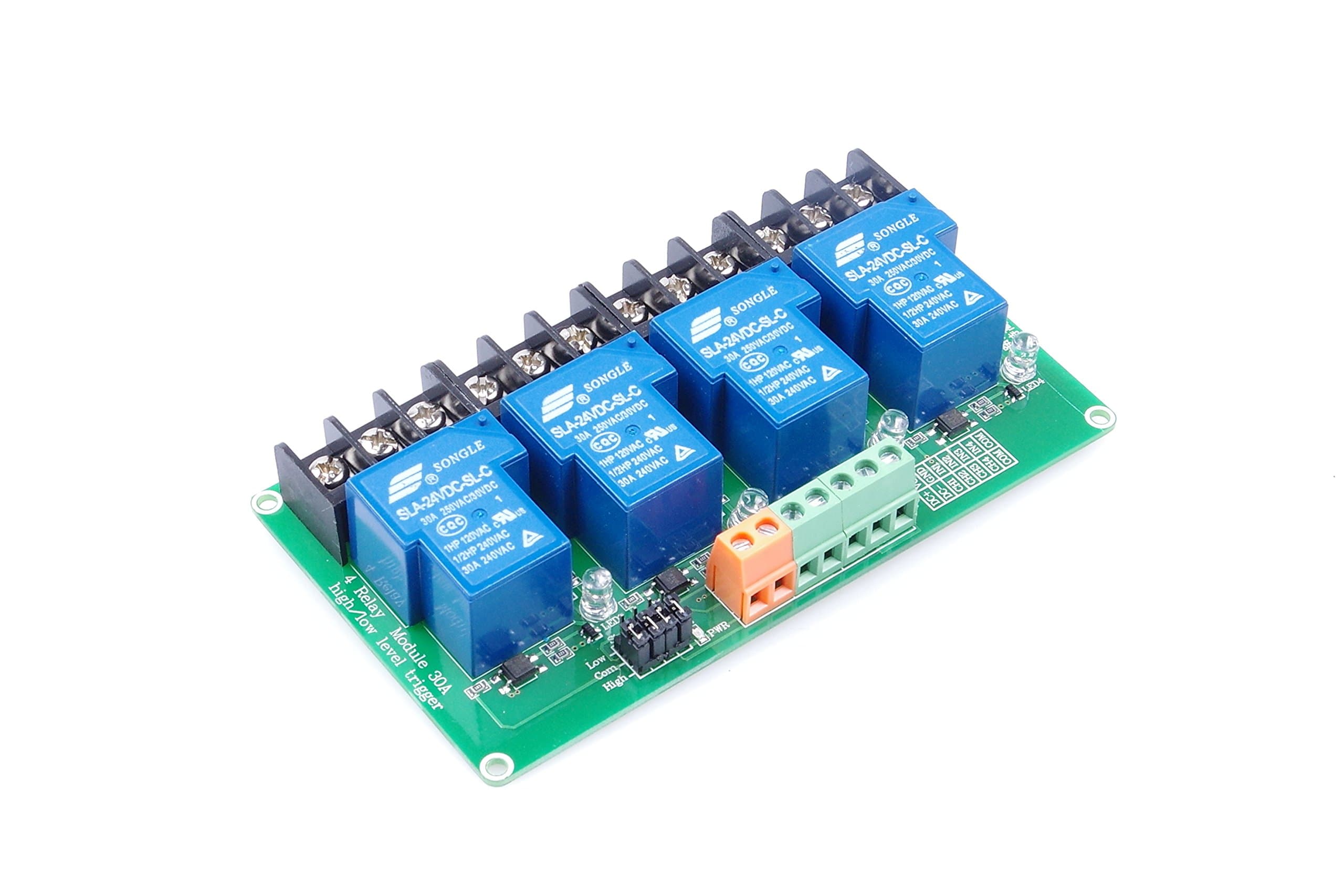 KNACRO 4-Channel DC 24V Relay Module High Low Level Triggering Optocoupler Isolation Load 30A DC 30V AC 250V for PLC Automation Control, Industrial System Control(24V, 4-Channel)