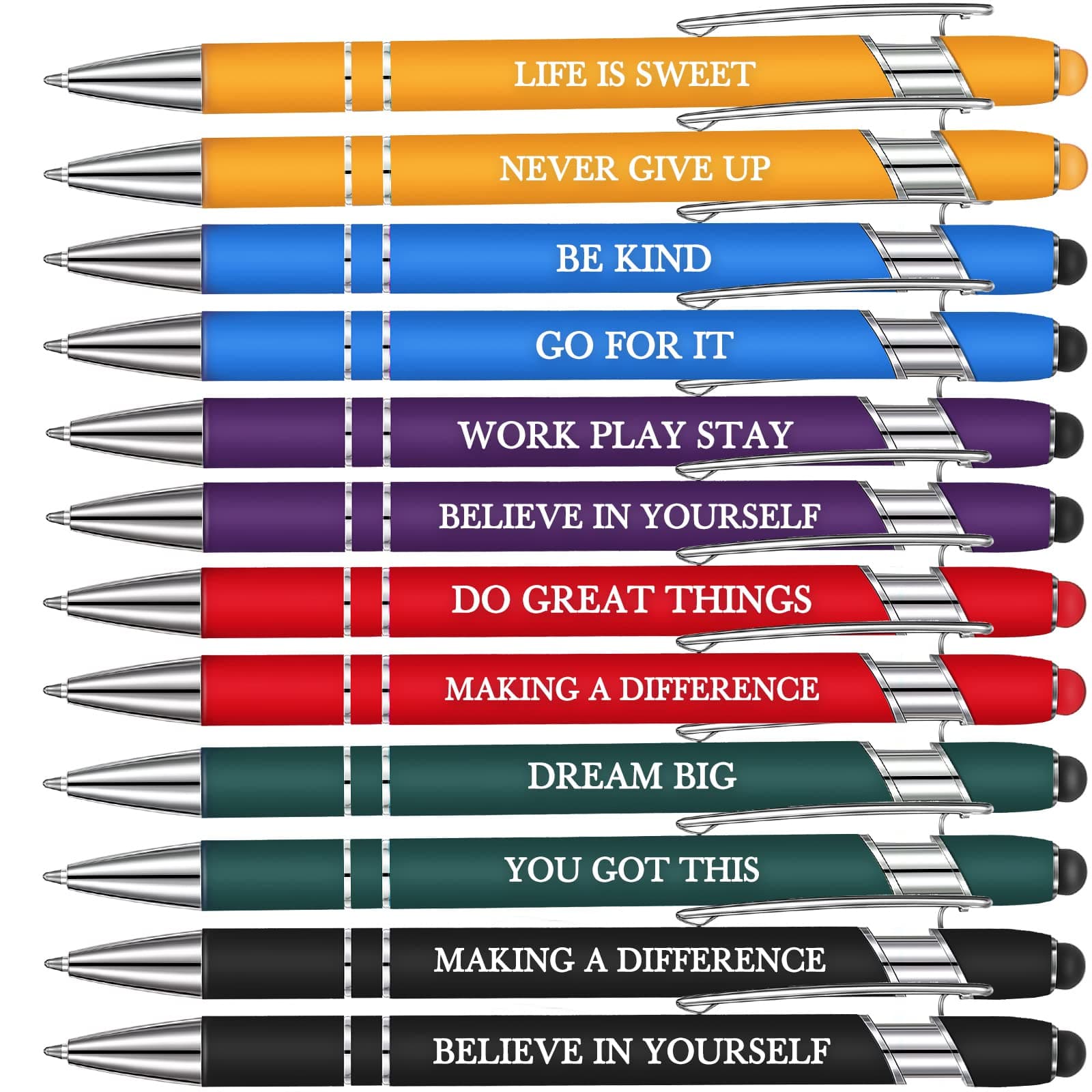 Zonon 12 Pieces Inspirational Motivational Pens Fine Point Smooth Writing Pens Fun Quotes Ballpoint Pens School Office Gifts for Corworkers Students(Classic Colors,Graduation Style)