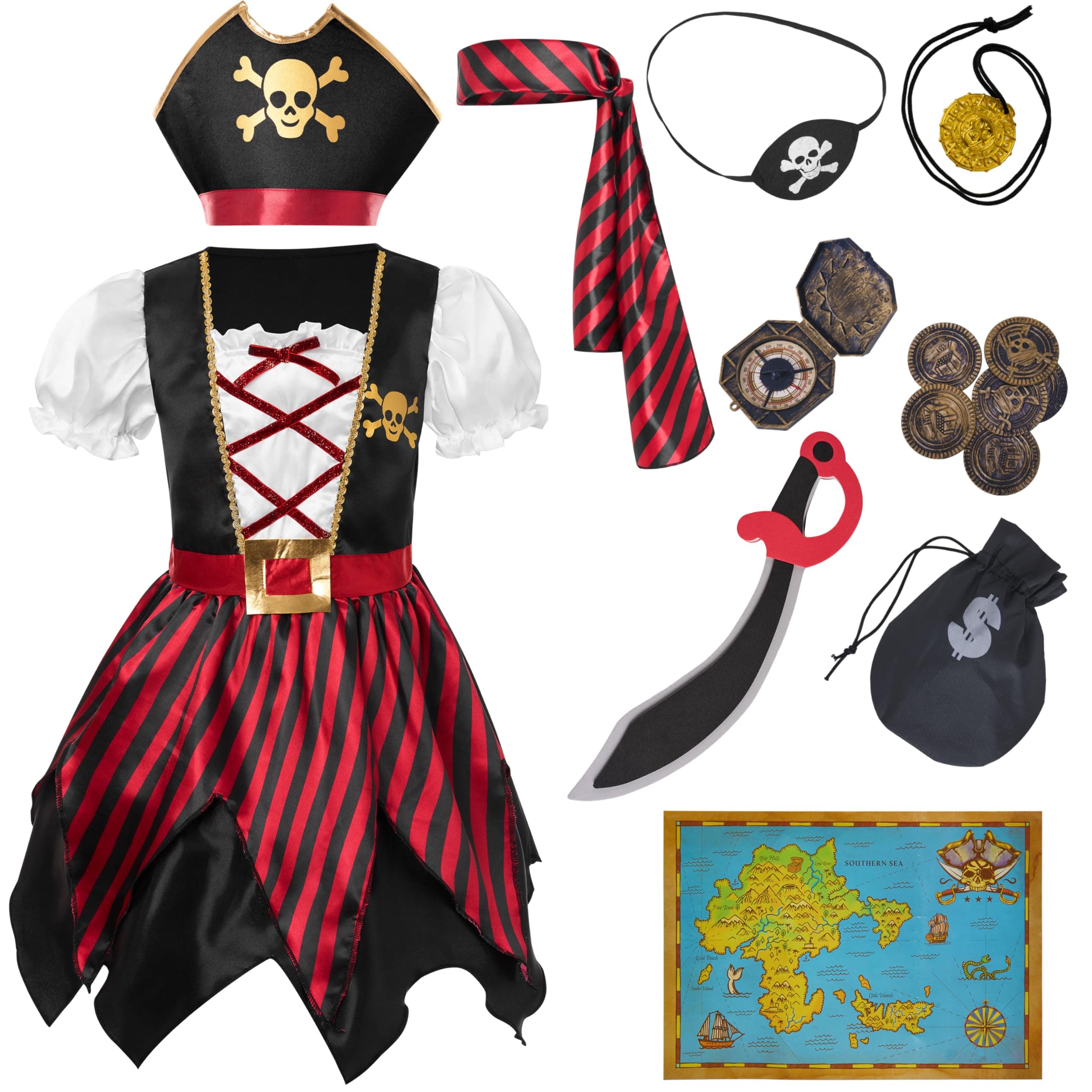 Spooktacular Creations Kids Pirate Costume, Buccaneer Princess Dress for Girls Halloween theme party and Role Play