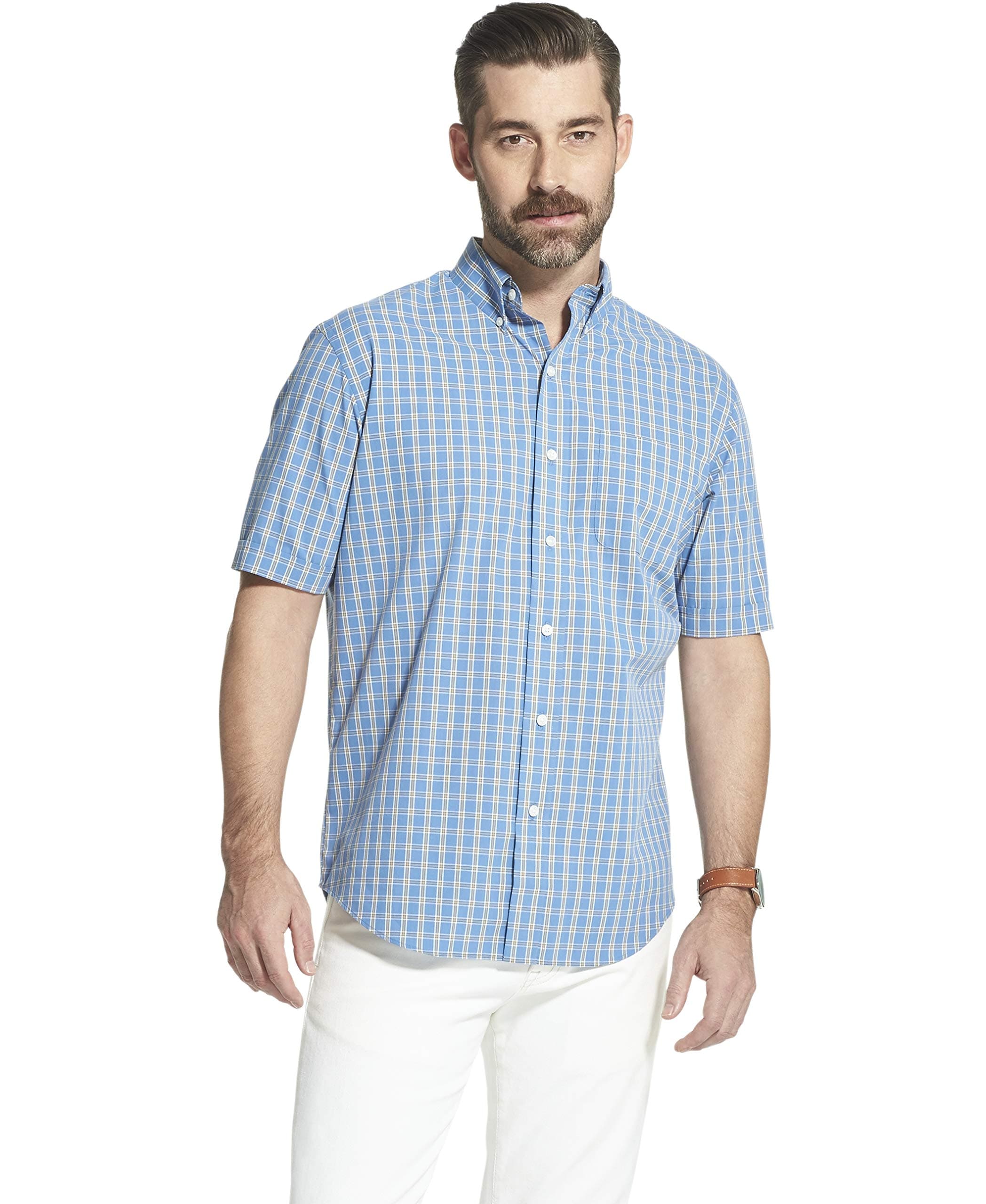 Arrow 1851 Men's Hamilton Poplins Short Sleeve Button Down Plaid Shirt