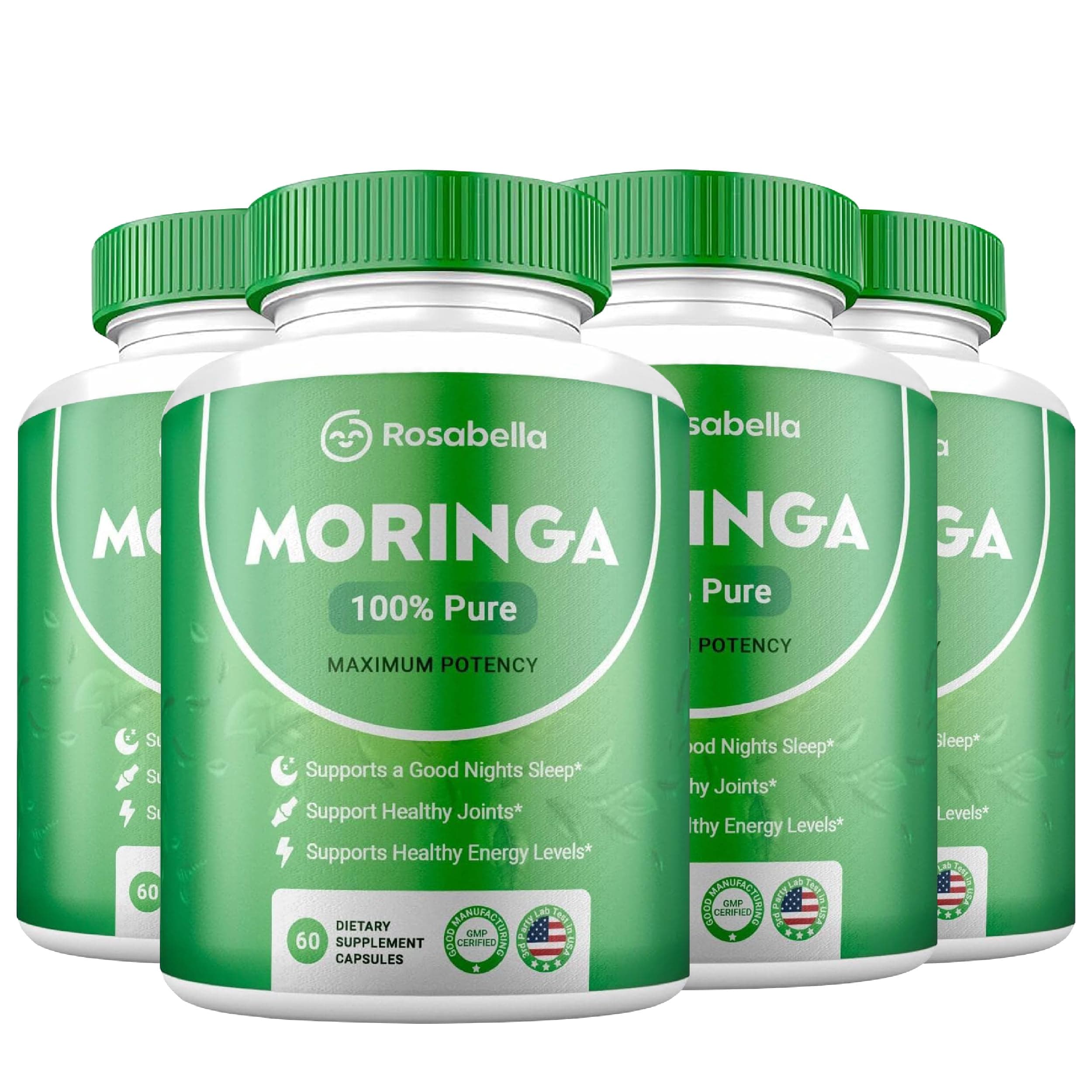 Moringa Powder Capsules - Pure Nutrient-Rich Moringa Powder - A Natural Green Antioxidant Superfood - Supports Energy, Skin Health, Gut Health+ - w/Essential Vitamins & Amino Acids A1 - Pack of 4
