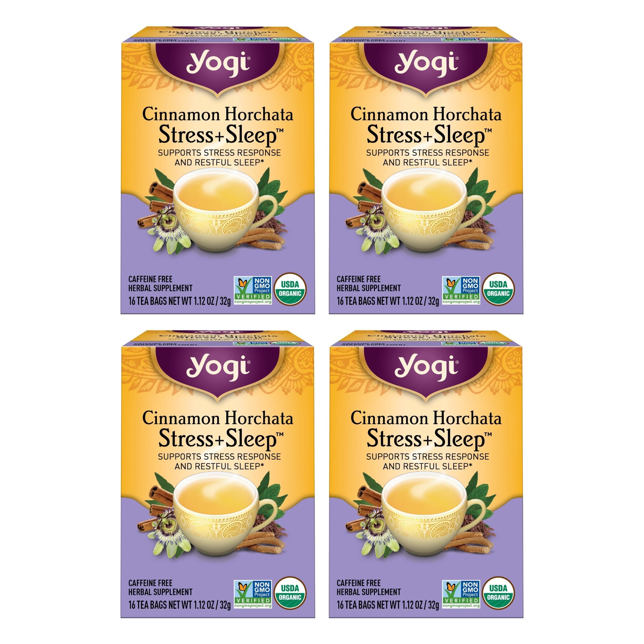 Tea Cinnamon Horchata Stress & Sleep - 16 Tea Bags per Pack (4 Packs) - Organic Sleep Tea - Supports a Restful Sleep - Includes Ashwagandha, Passionflower & Apple Cider Vinegar