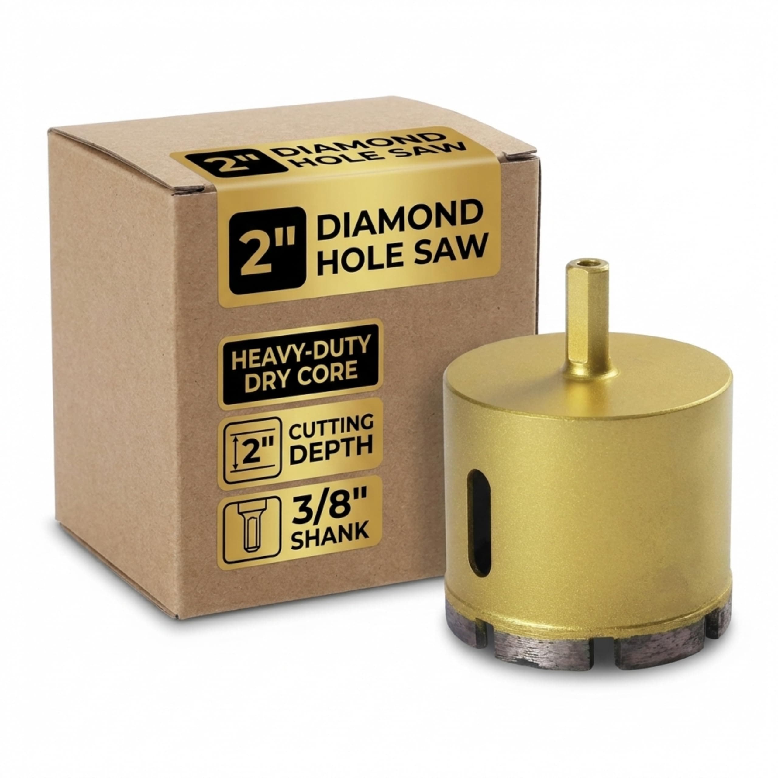 2" Diamond Masonry Hole Saw | Heavy-Duty Dry Core Drill Bit for Concrete, Brick & Stone | 3/8" Shank | 2-Inch Deep Cut
