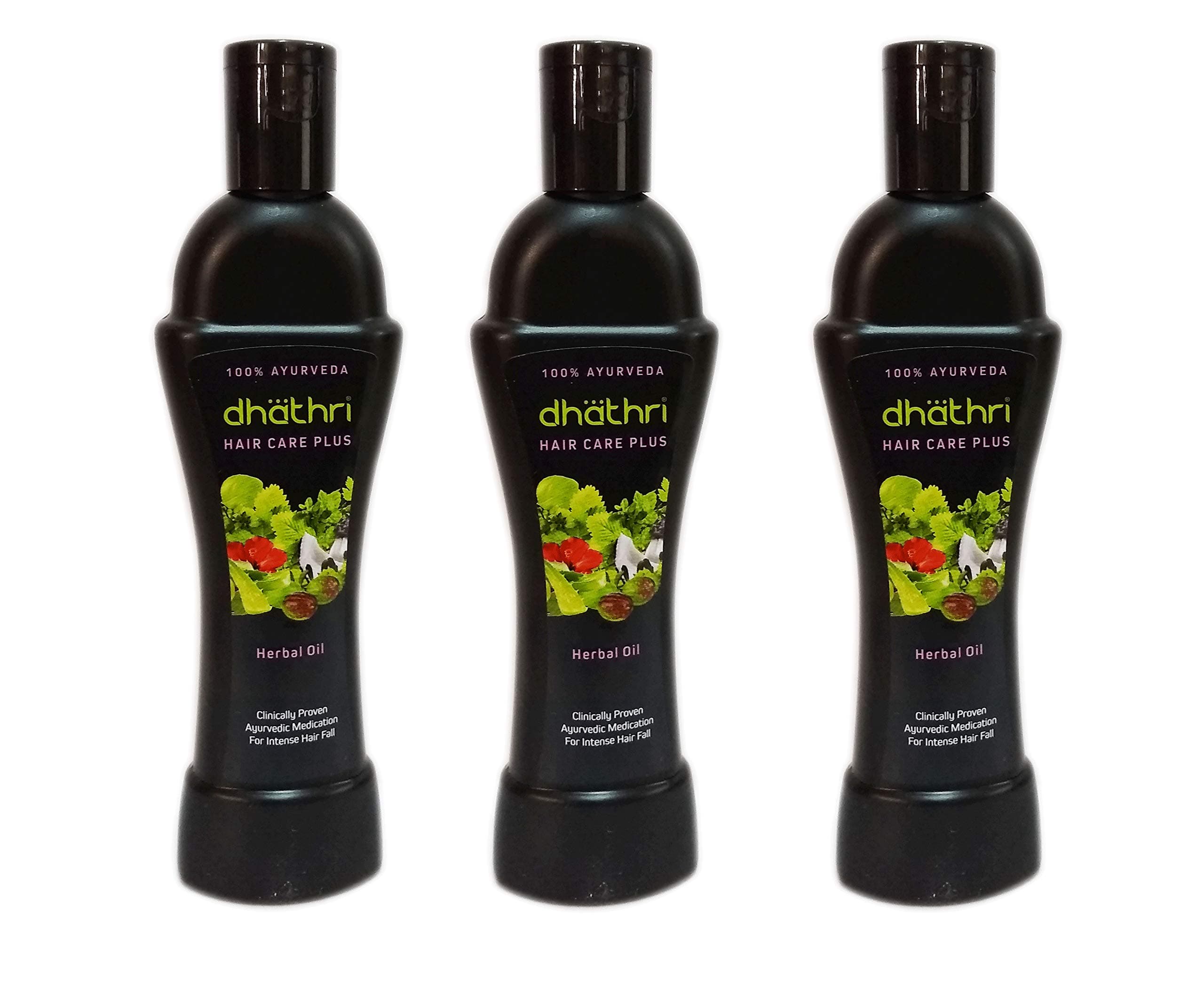 Dhathri 3 x Hair Care Plus Herbal Oil - Ayurvedic Anti-Hair Fall Formula - Contains 100% Herbal Ingredients - 100ml